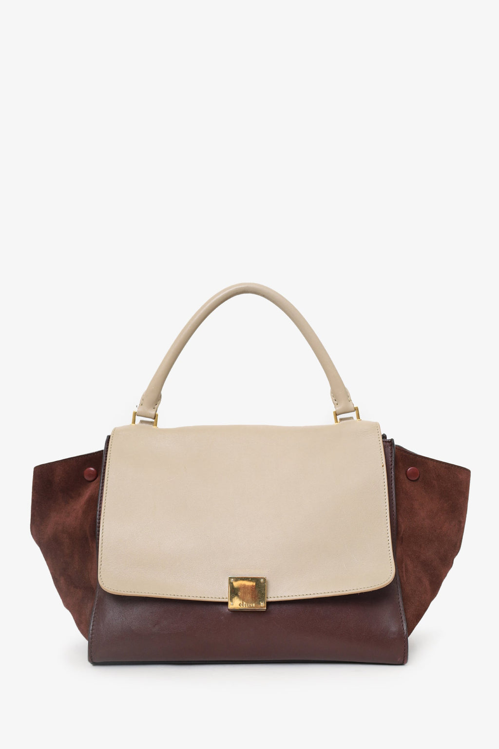 Celine Burgundy/Beige Leather and Suede Medium Trapeze Bag
