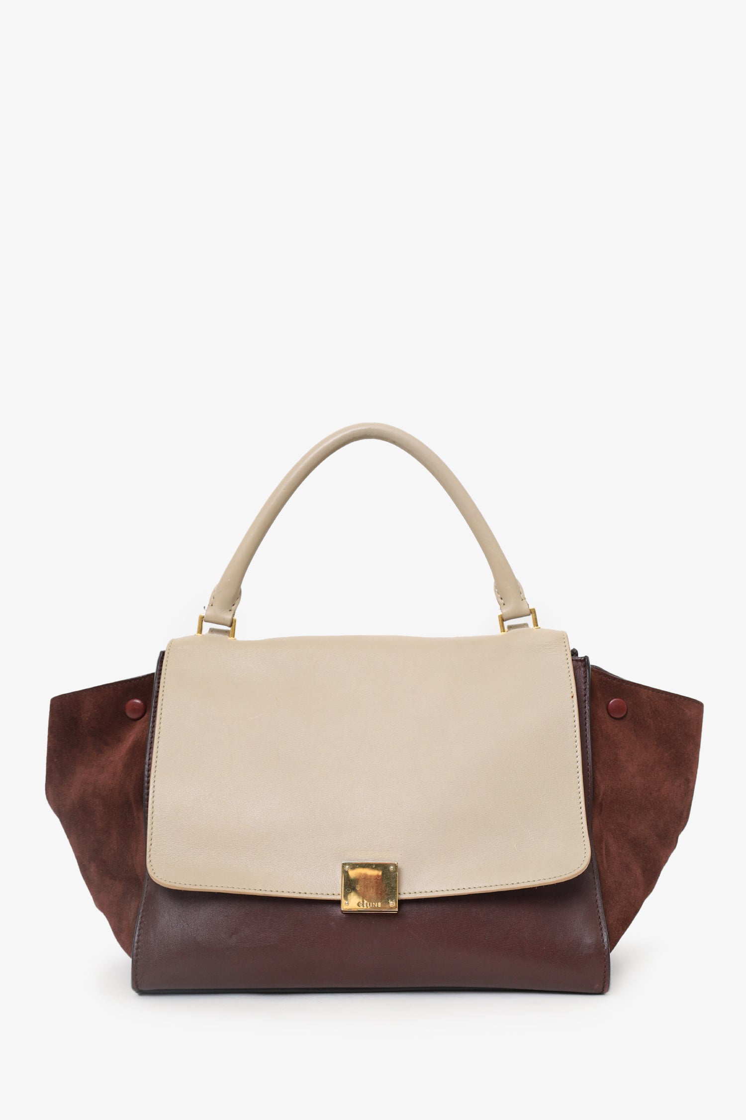 Celine Burgundy/Beige Leather and Suede Medium Trapeze Bag