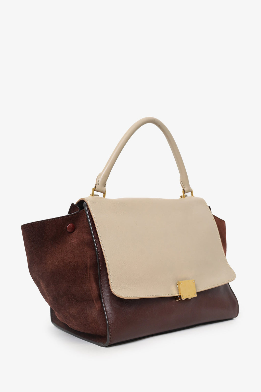 Celine Burgundy/Beige Leather and Suede Medium Trapeze Bag
