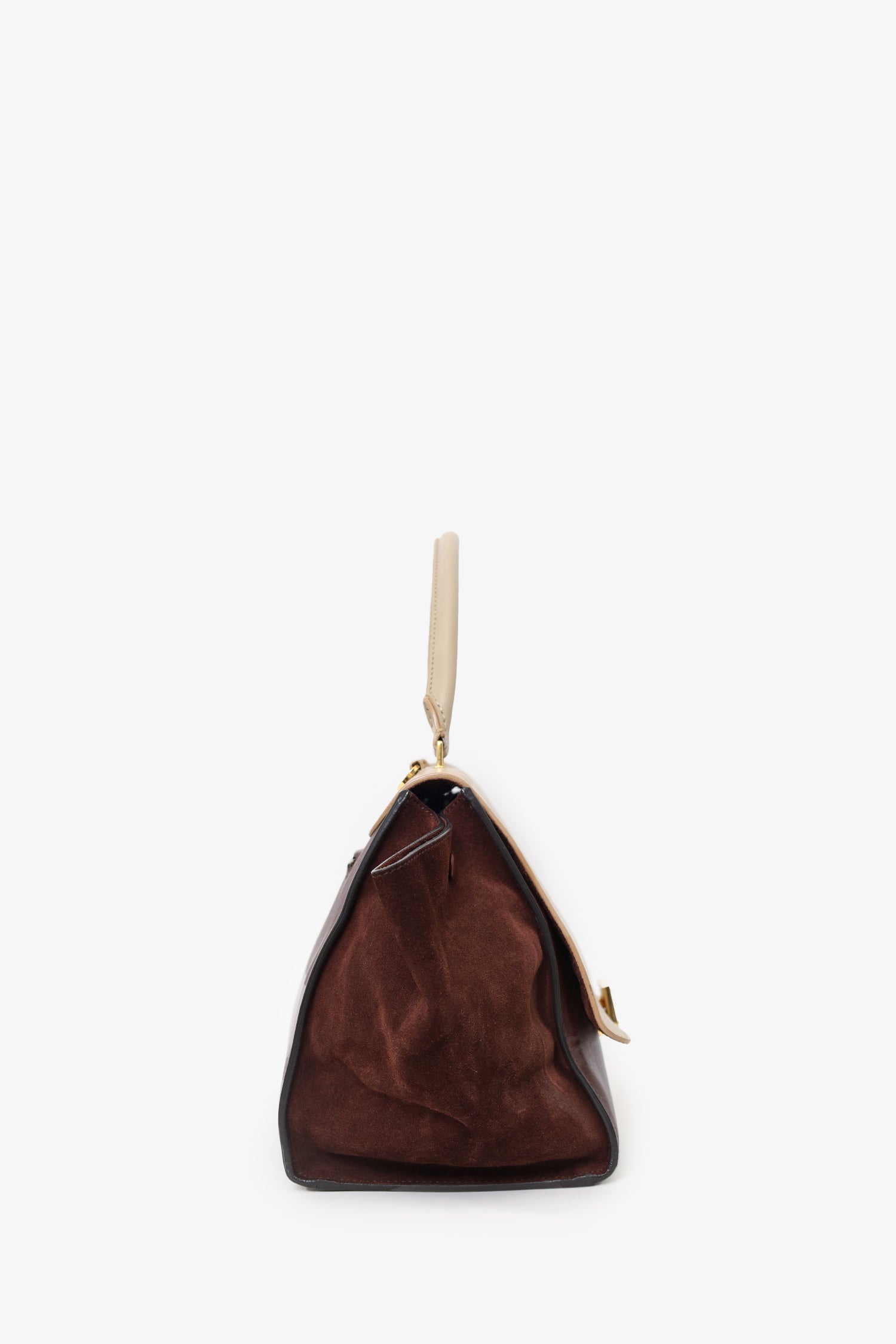 Celine Burgundy/Beige Leather and Suede Medium Trapeze Bag