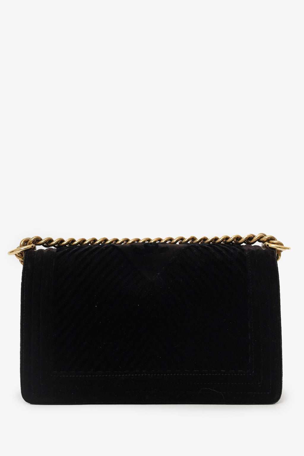 Pre-Loved Chanel™ 2017 Black/Brown Velvet Medium Chevron Boy Bag