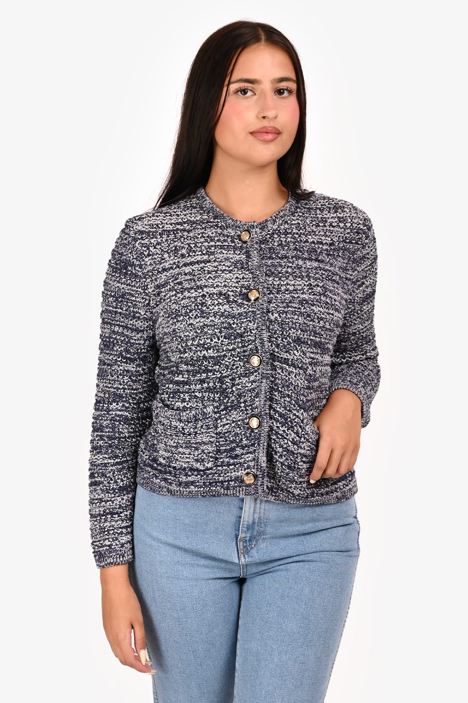 Ba&sh Blue/White Tweed Button Down igan Size 3
