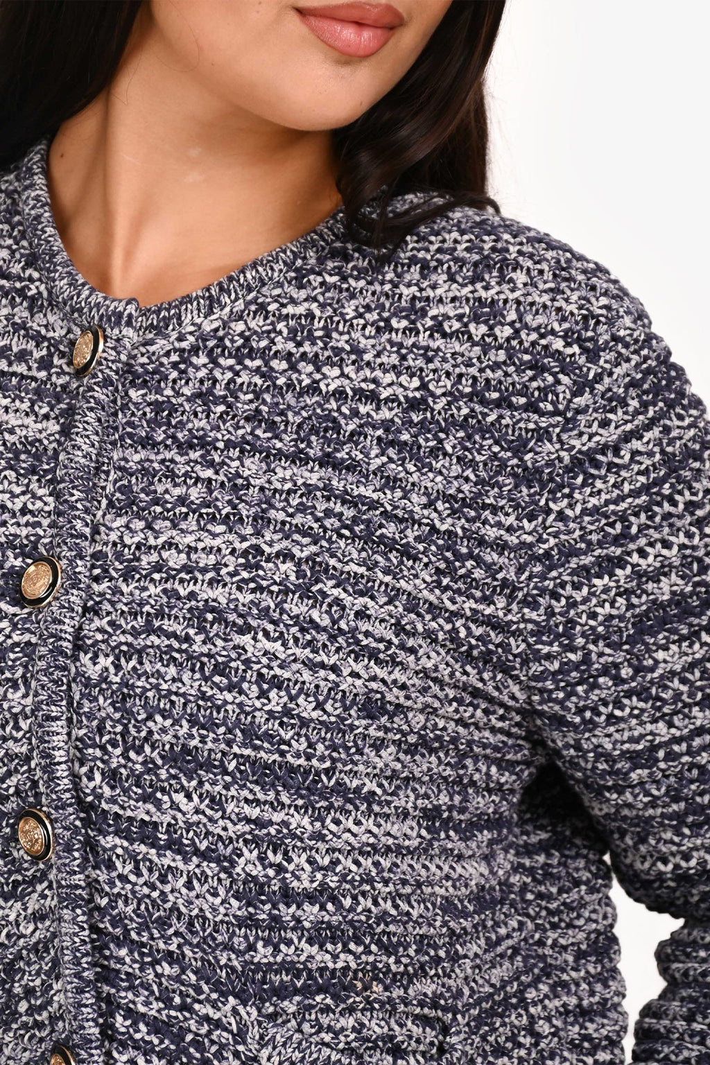 Ba&sh Blue/White Tweed Button Down igan Size 3