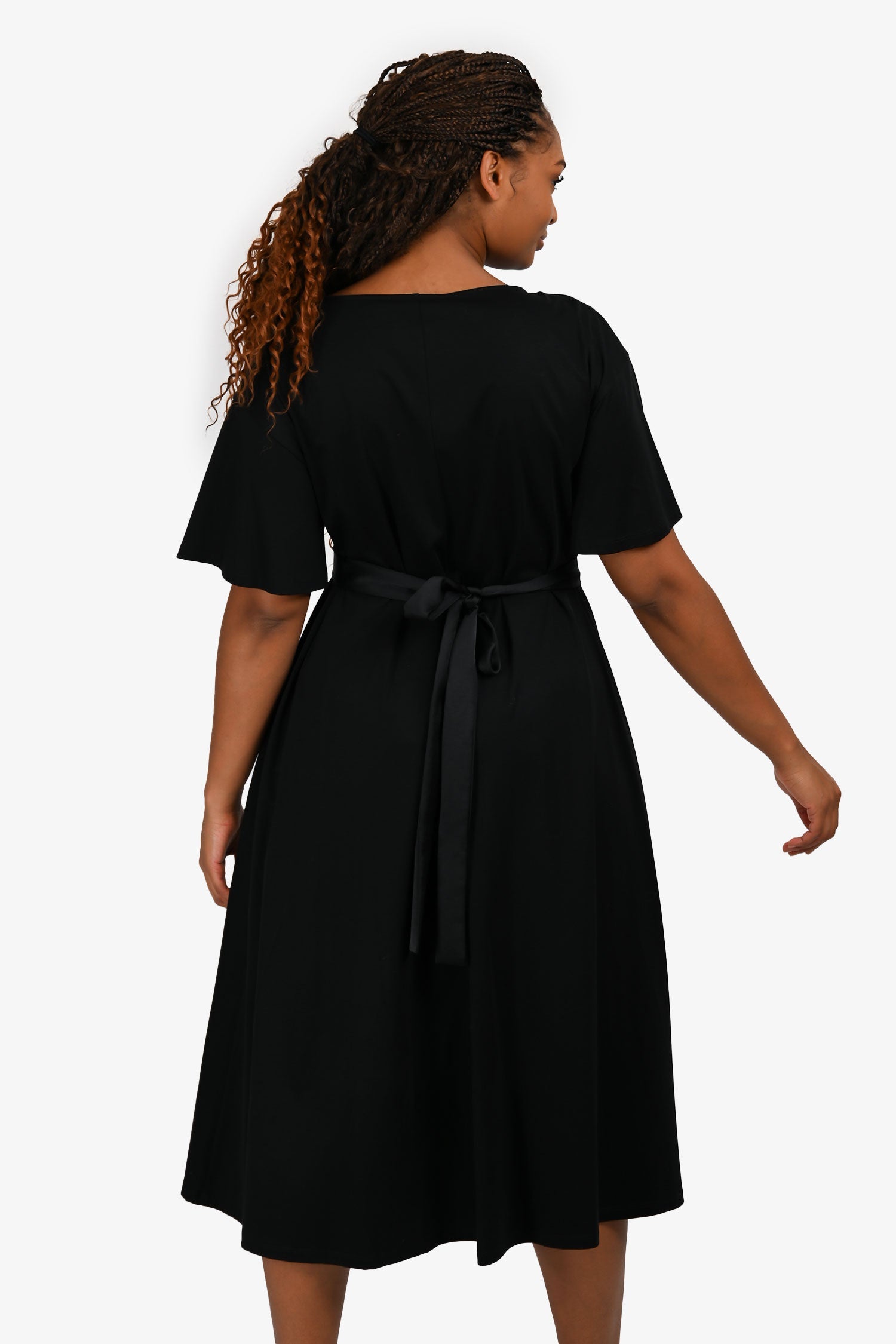 Max Mara The Weekend Black Jersey Short Sleeve Belted Midi Dress Size XS