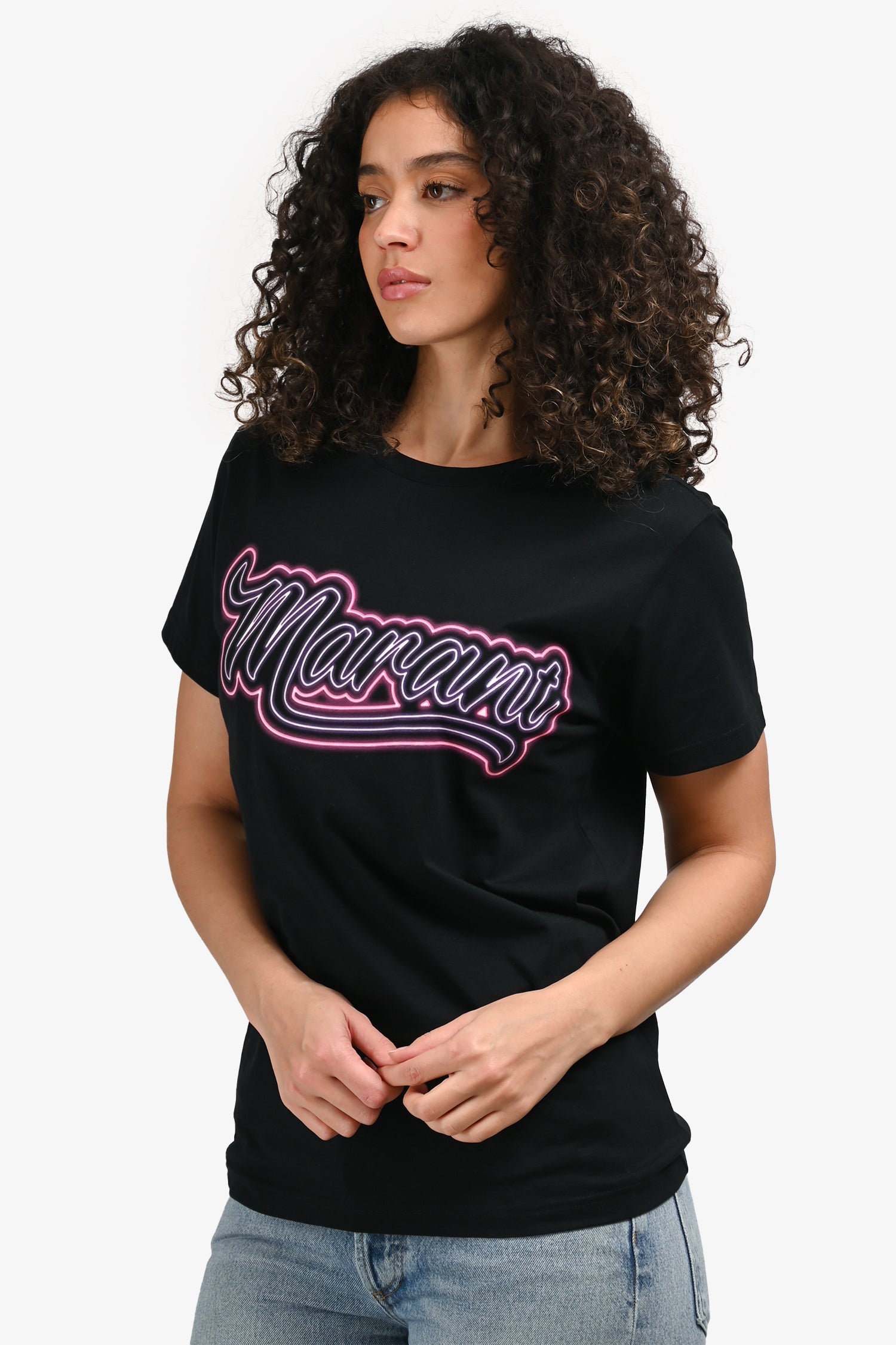 Isabel Marant Black/Pink Logo T-Shirt Size XS