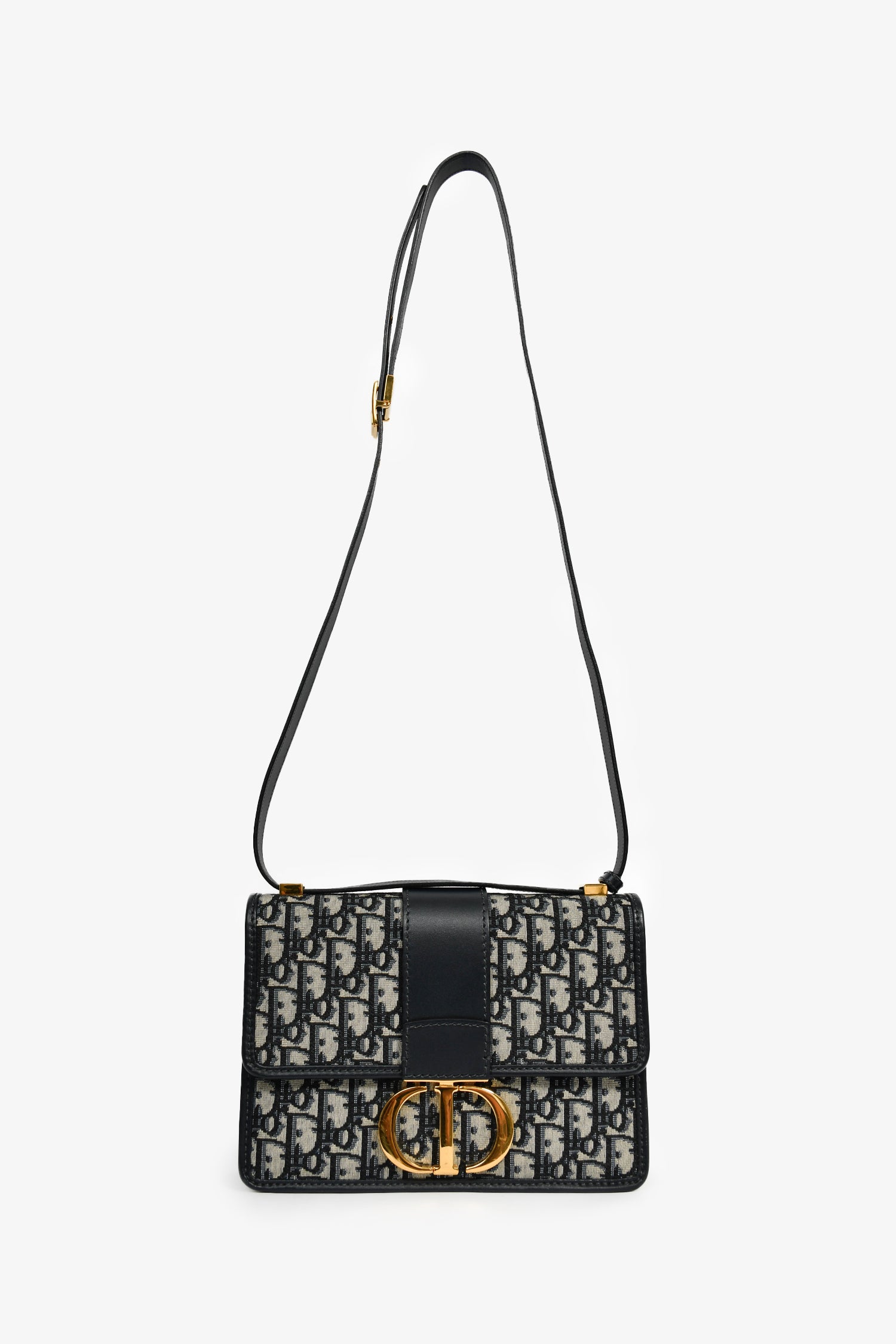 Christian Dior 2019 Navy Leather/Oblique 30 Montaigne Shoulder Bag