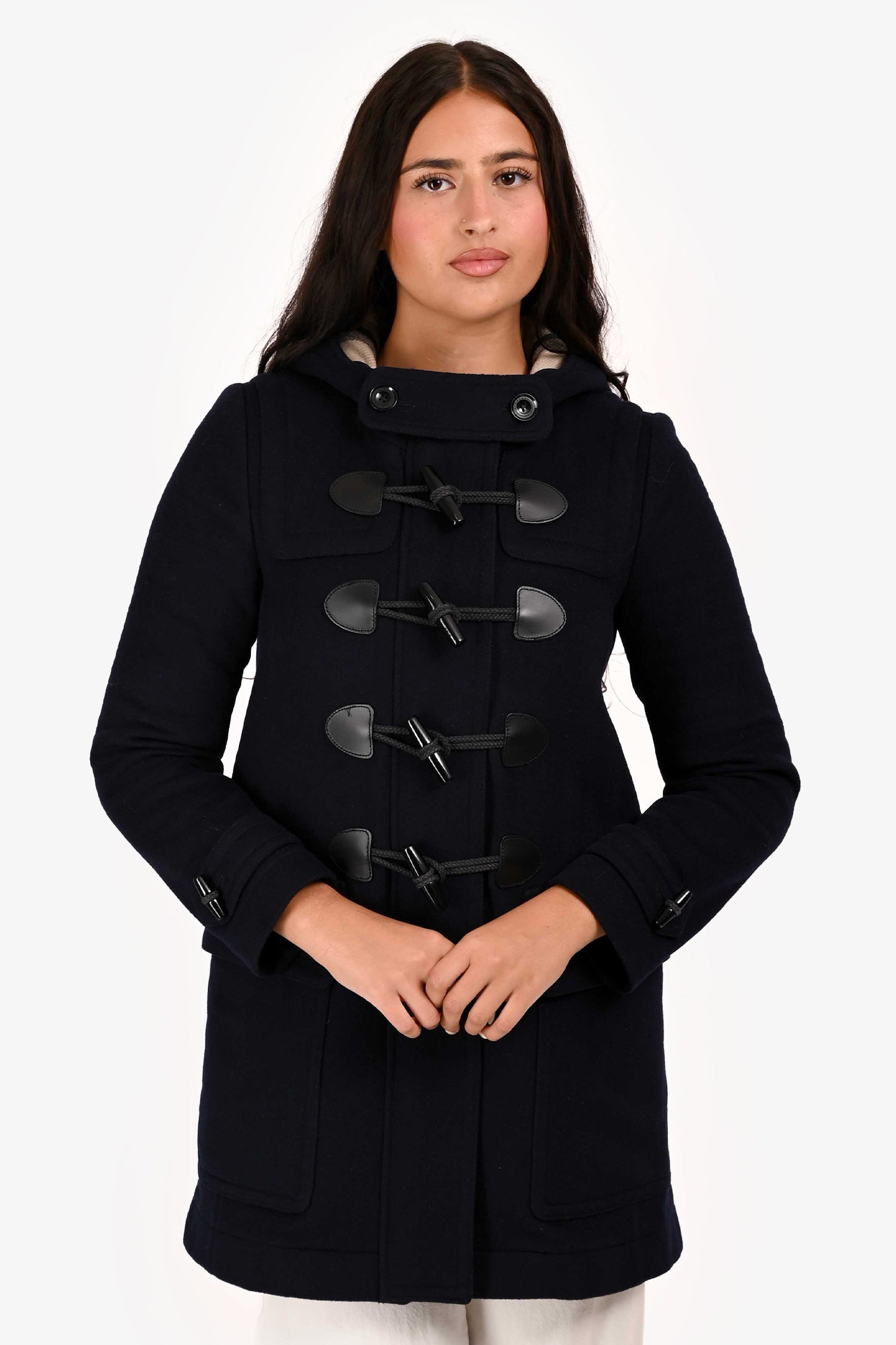 Burberry Brit Navy Wool Toggle Hooded Duffle Coat Size 4