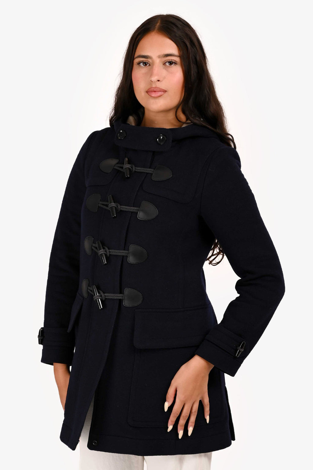 Burberry Brit Navy Wool Toggle Hooded Duffle Coat Size 4