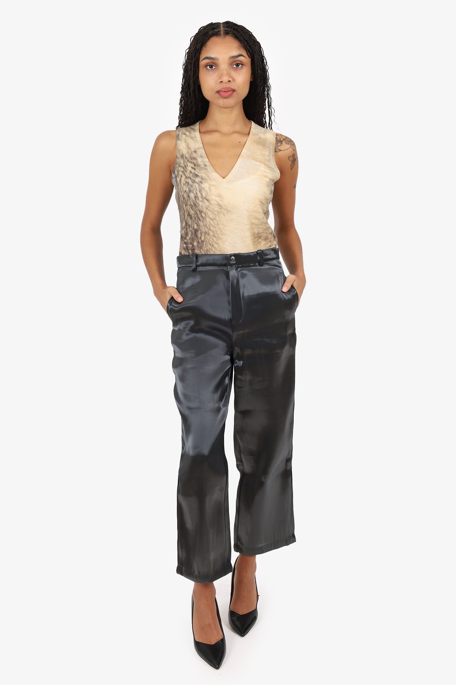 Heliot Emil Grey Iridescent Straight Leg Pants Size S