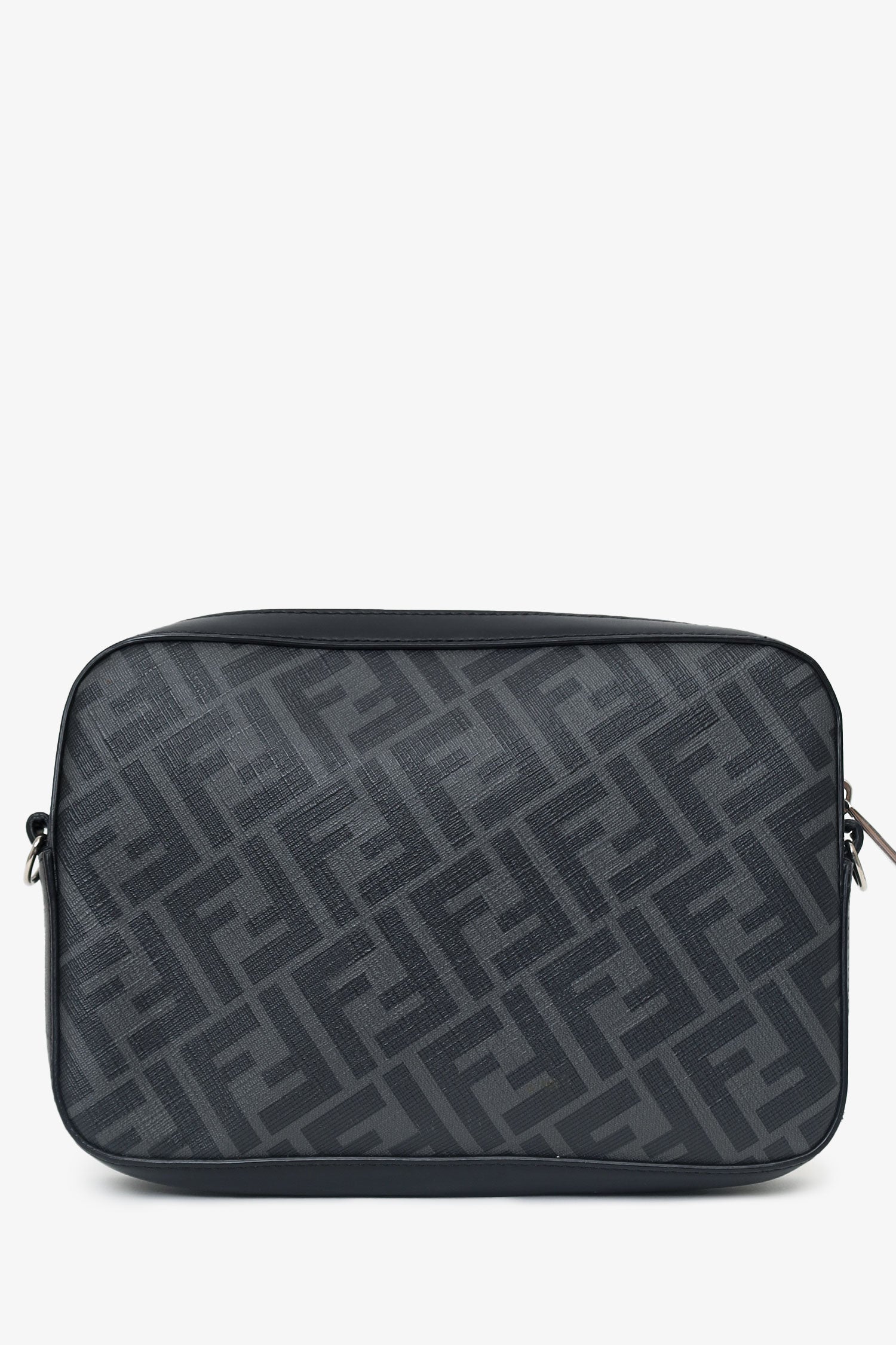 Fendi Black Vitello Liberty Leather Grey FF Canvas Diagonal Camera Case