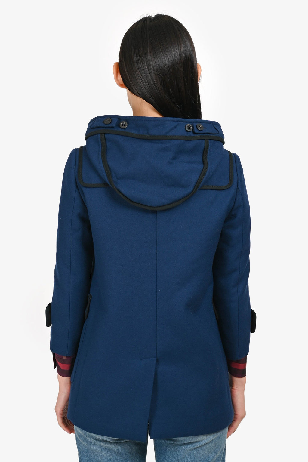 Gucci Navy/Black Leather Buckle Detail Duffel Coat Size 40