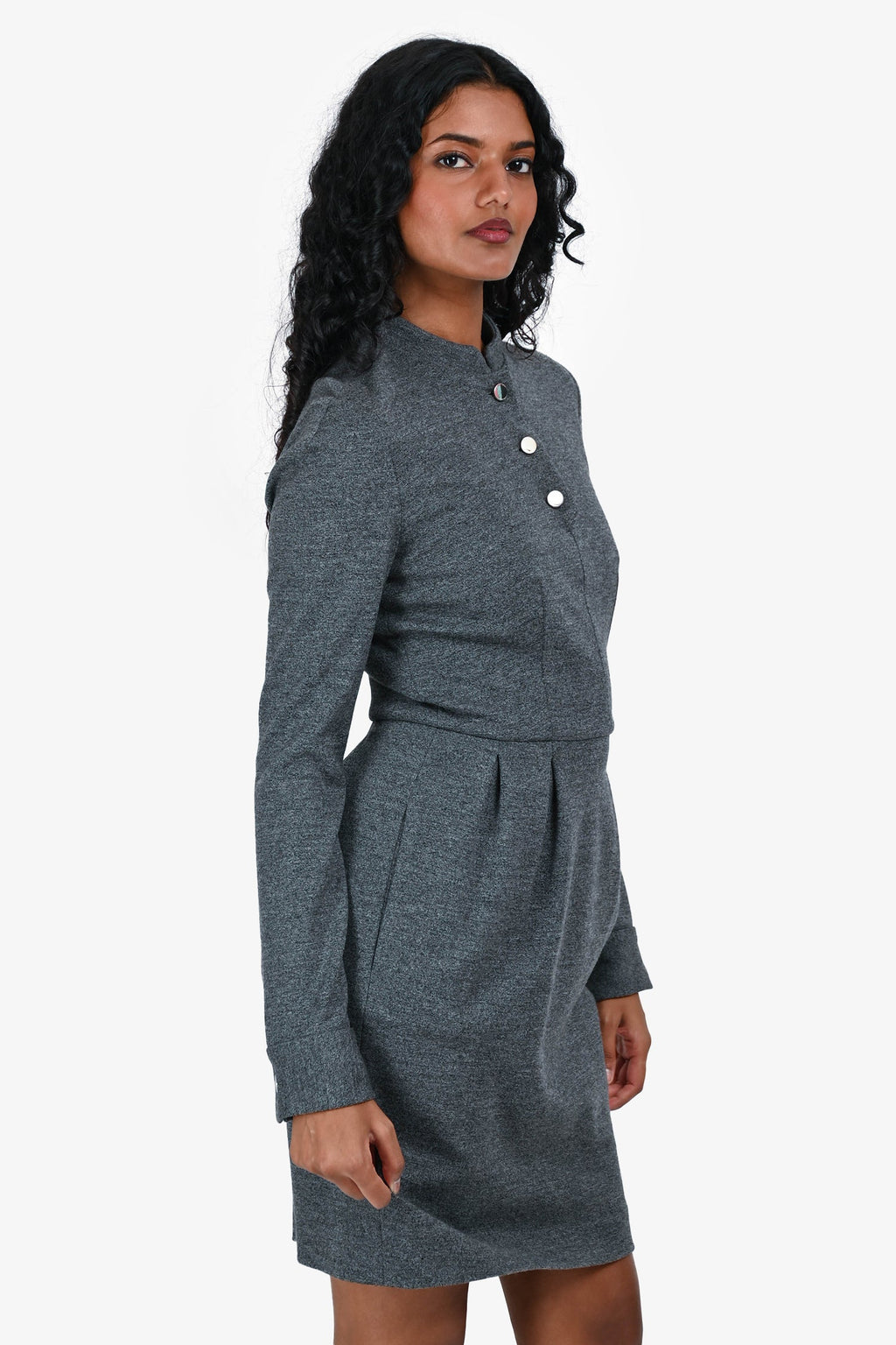 Gucci Grey Wool Mandarin Collar Mini Dress Estimated Size XS