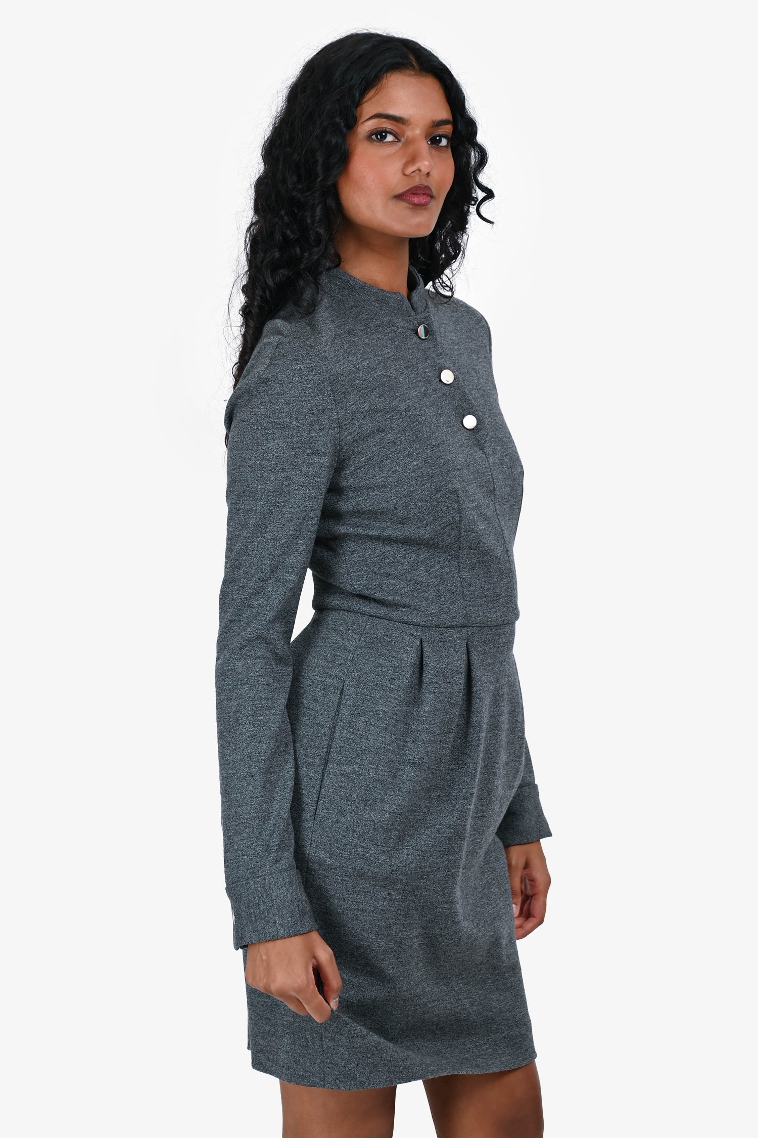 Gucci Grey Wool Mandarin Collar Mini Dress Estimated Size XS