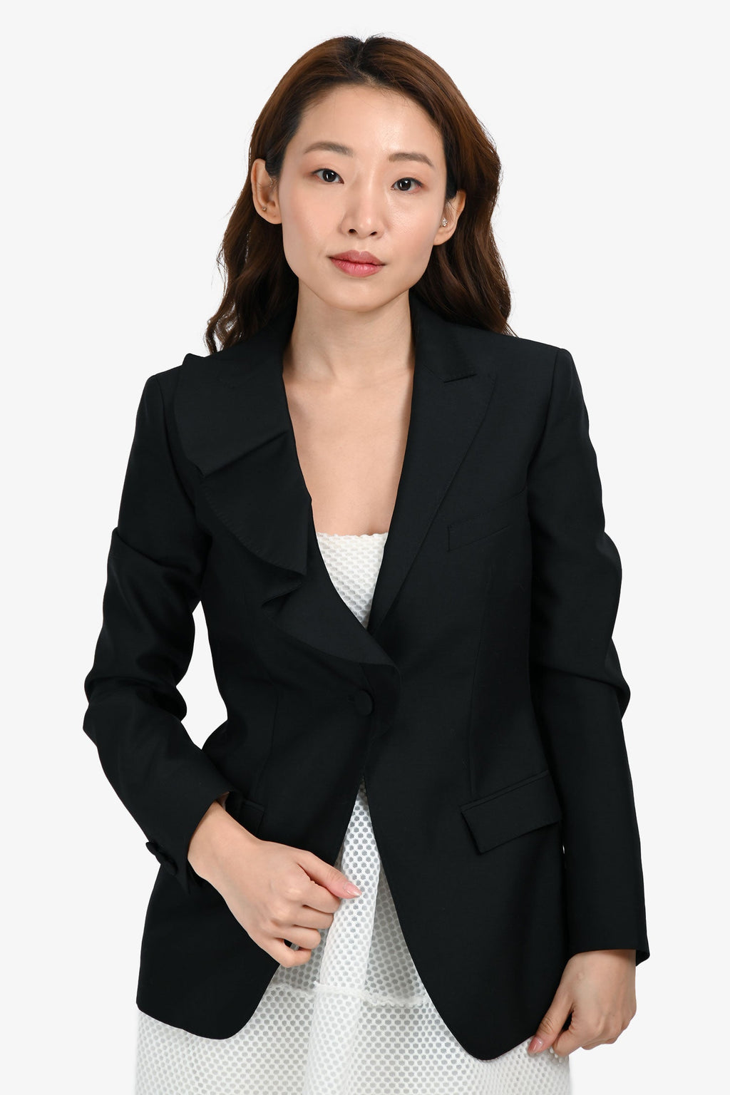 Valentino Black Wool/Silk Asymmetrical Lapel Blazer Est. Size XS