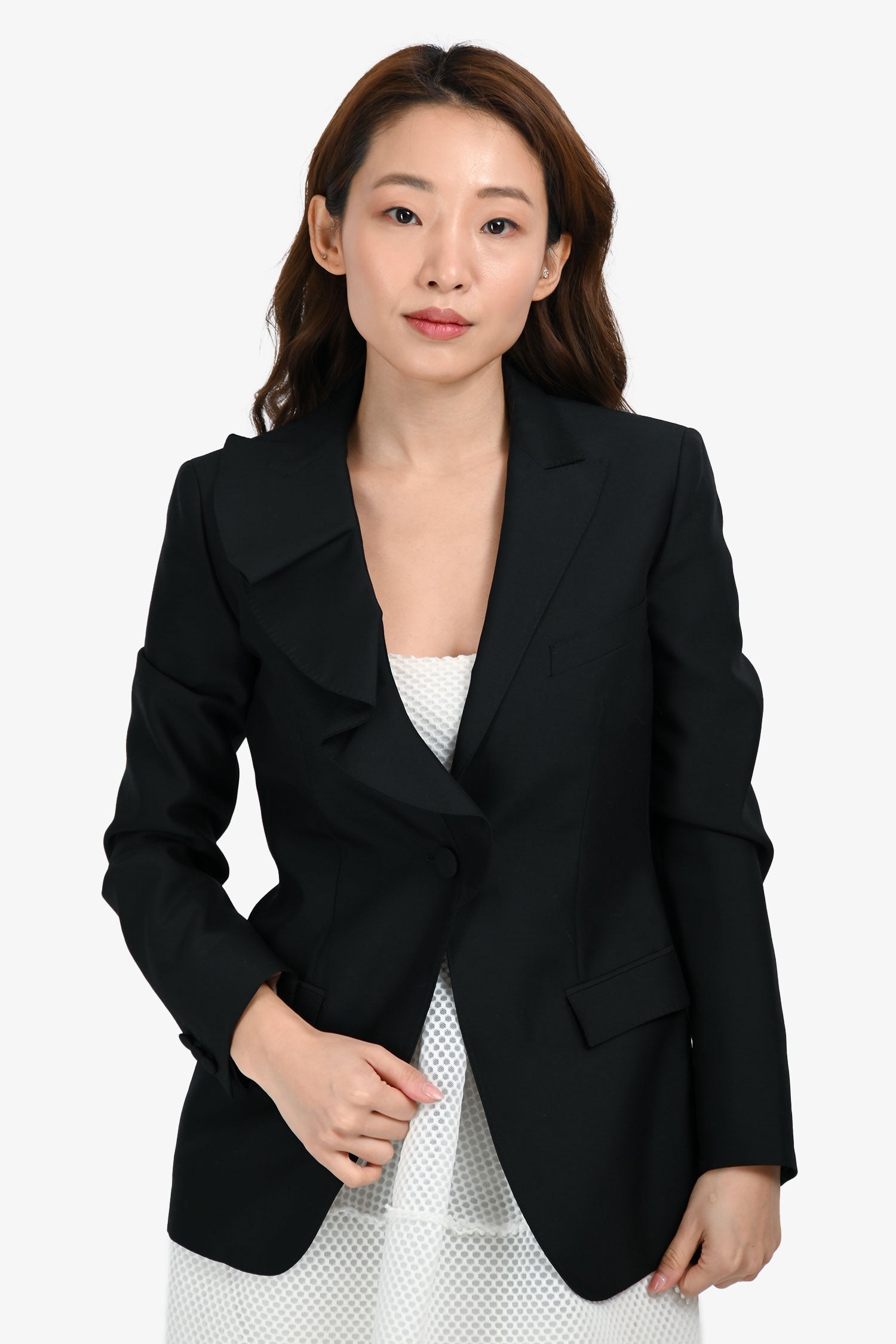 Valentino Black Wool/Silk Asymmetrical Lapel Blazer Est. Size XS
