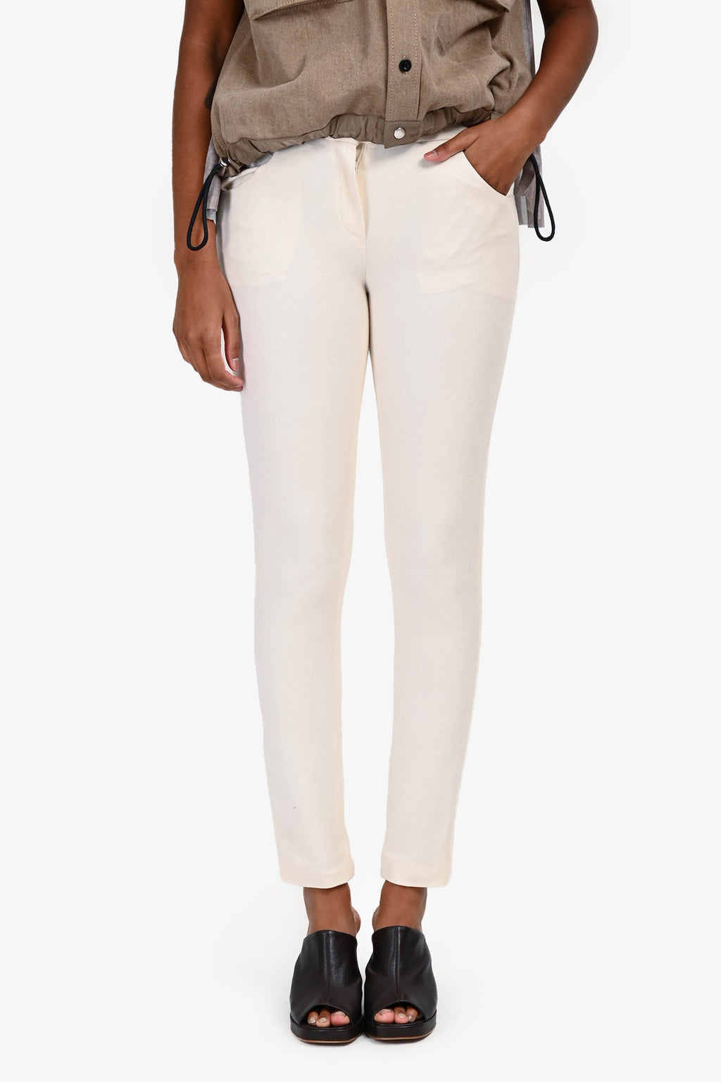 Brunello Cucinelli Cream Wool Skinny Pants Size 2