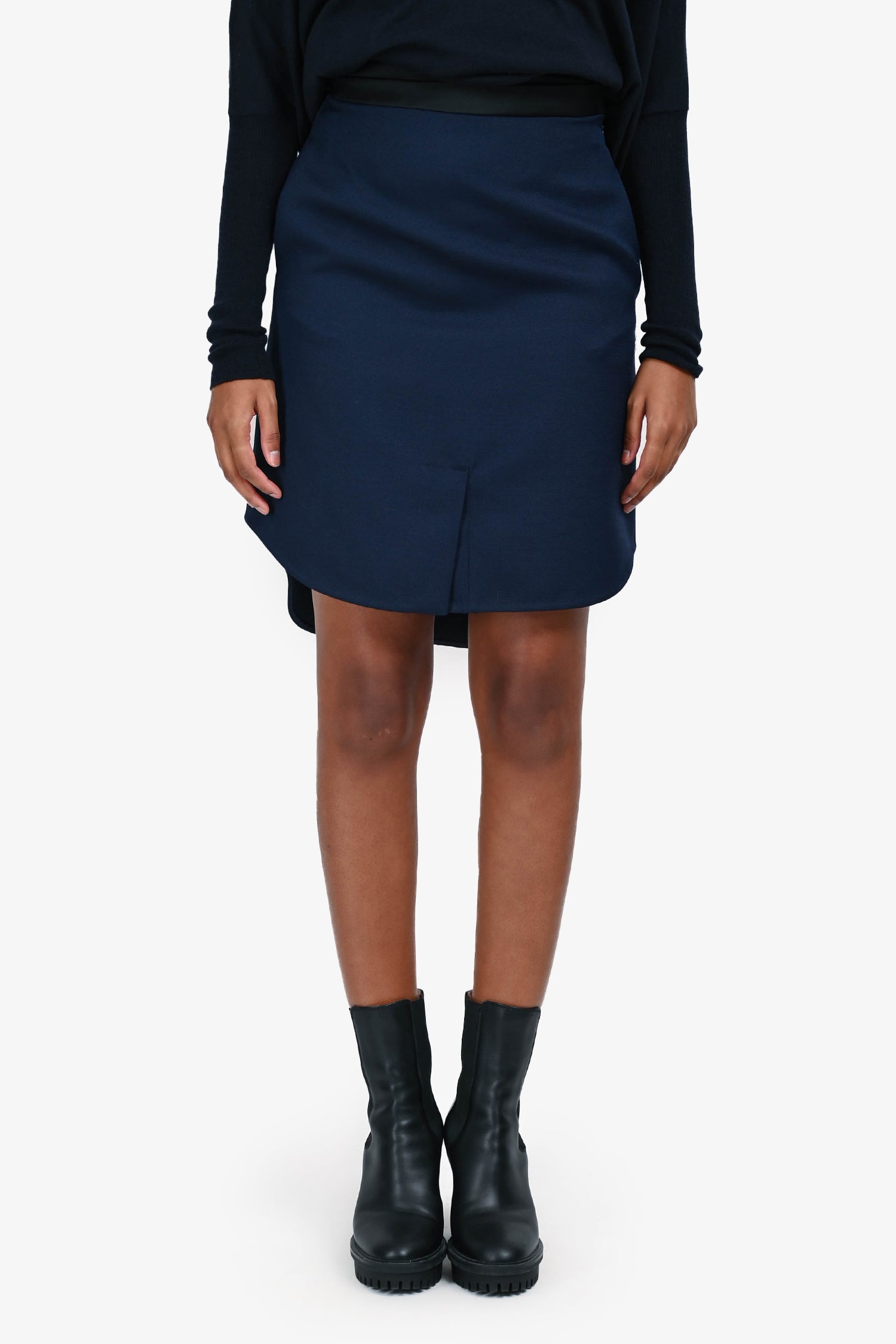3.1 Phillip Lim Navy/Black Wool Pleated Waist Midi Skirt Size 0