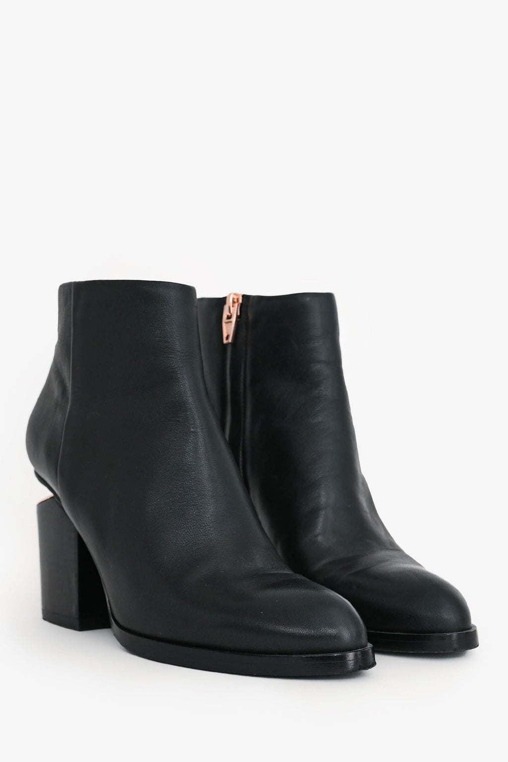 Alexander Wang Black Leather RGHW Cut-Out Ankle Boots Size 35