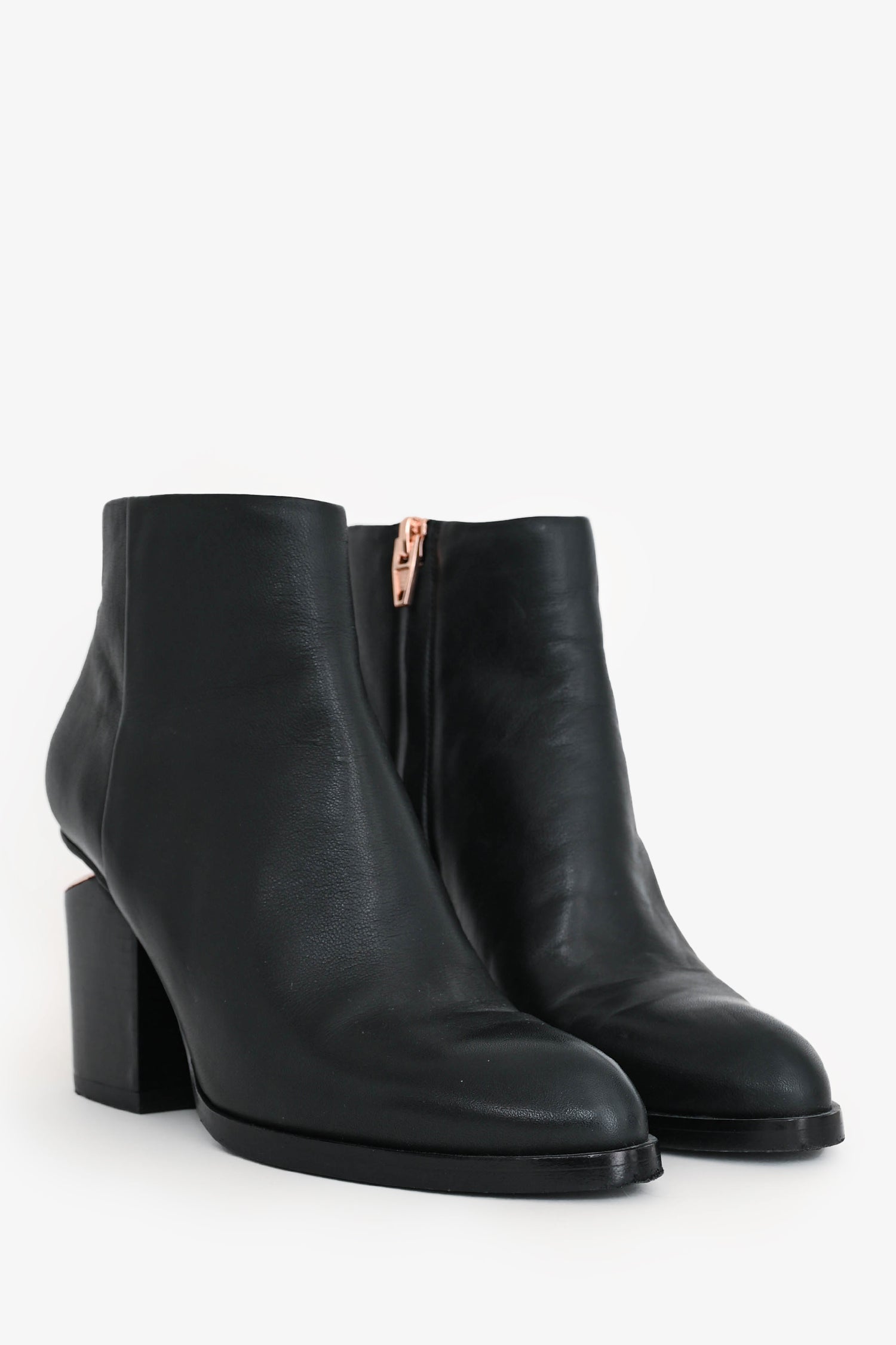 Alexander Wang Black Leather RGHW Cut-Out Ankle Boots Size 35