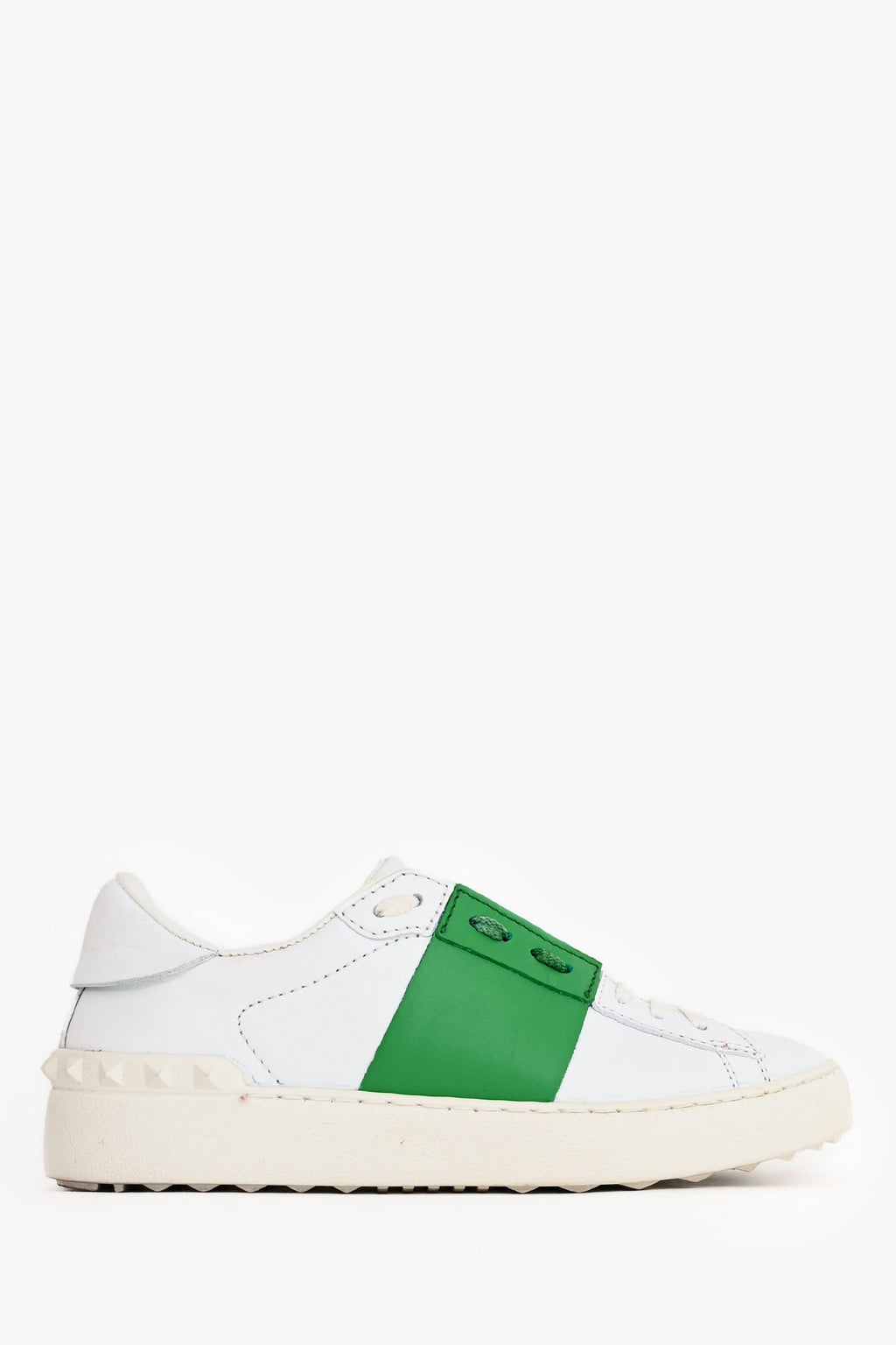Valentino White/Green Leather Rockstud Sneakers Size 35