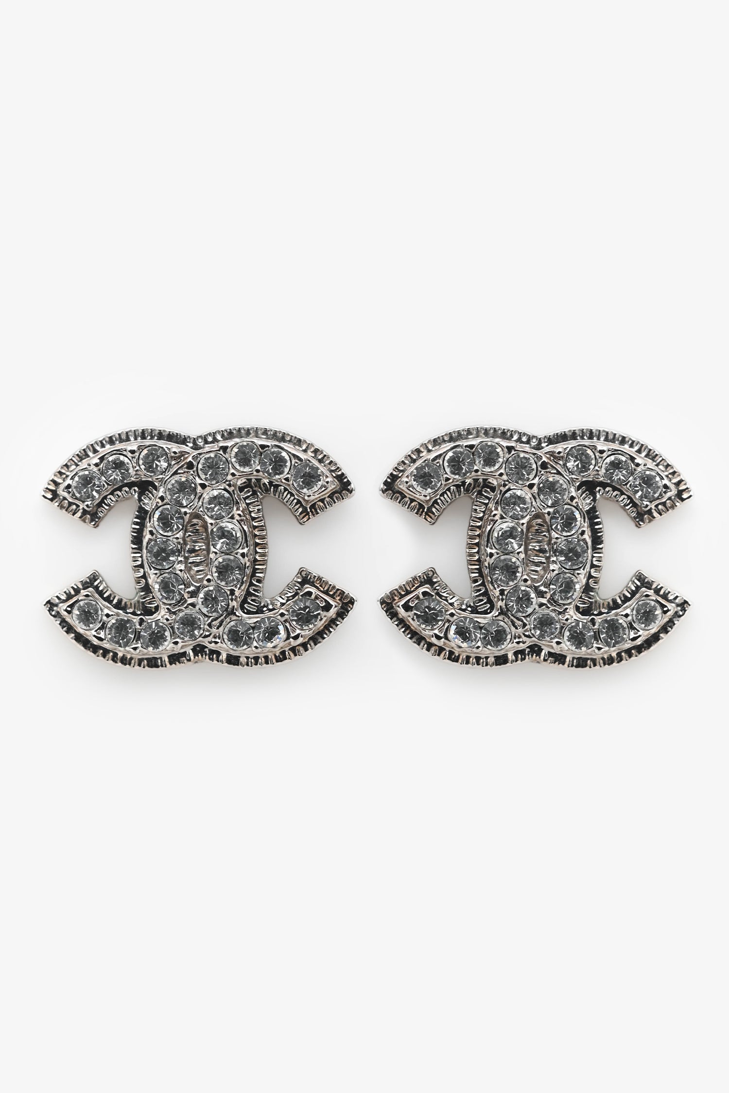 Pre-Loved Chanel™ 2011 Silver Tone Metal Crystal Embellished CC Earrings