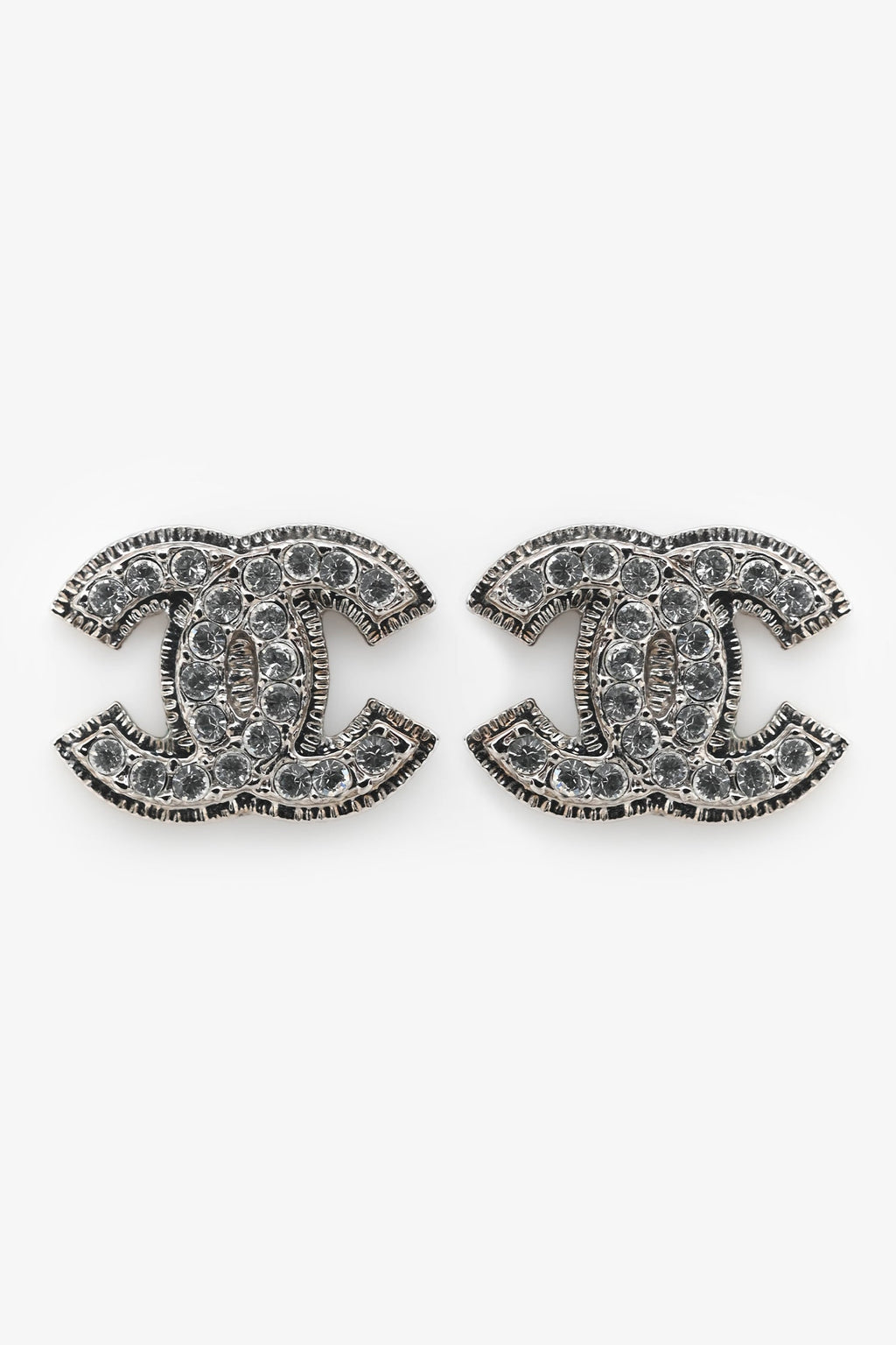Pre-Loved Chanel™ 2011 Silver Tone Metal Crystal Embellished CC Earrings