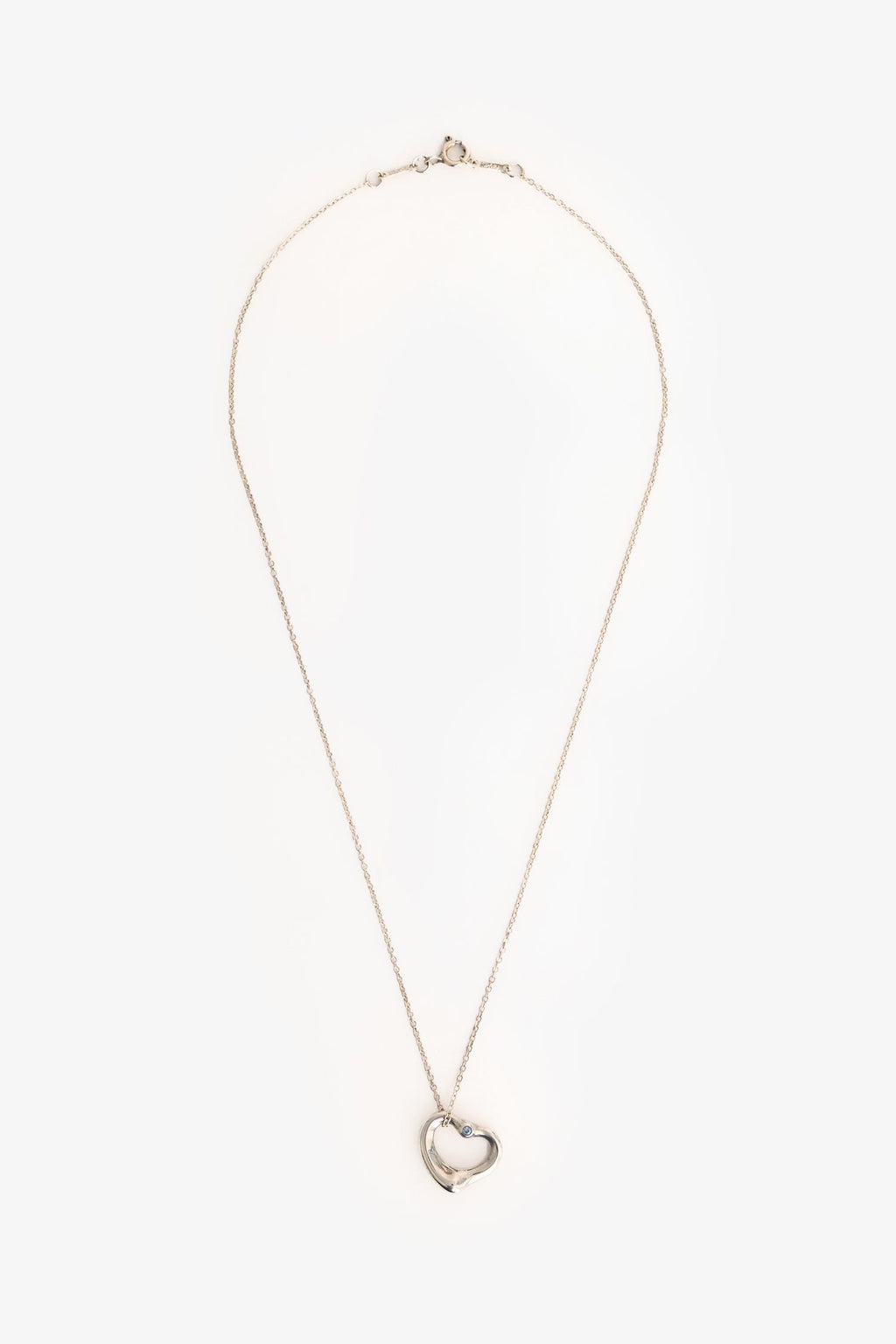 Tiffany & Co. By Elsa Peretti Sterling Silver Gemstone Set Open Heart Pendant Necklace