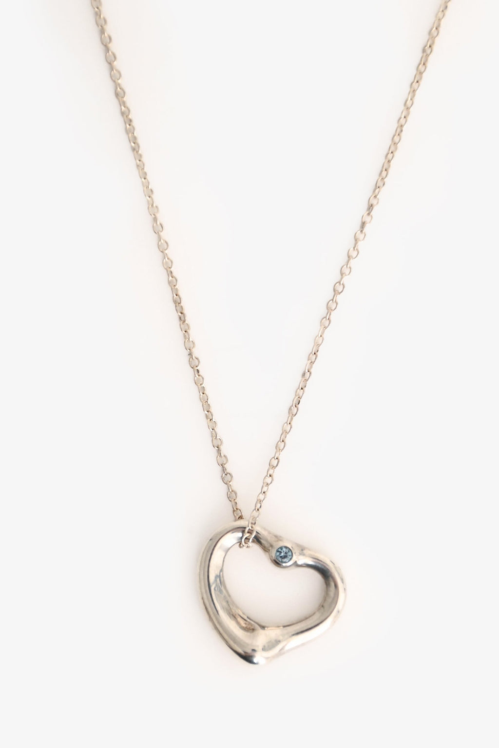 Tiffany & Co. By Elsa Peretti Sterling Silver Gemstone Set Open Heart Pendant Necklace