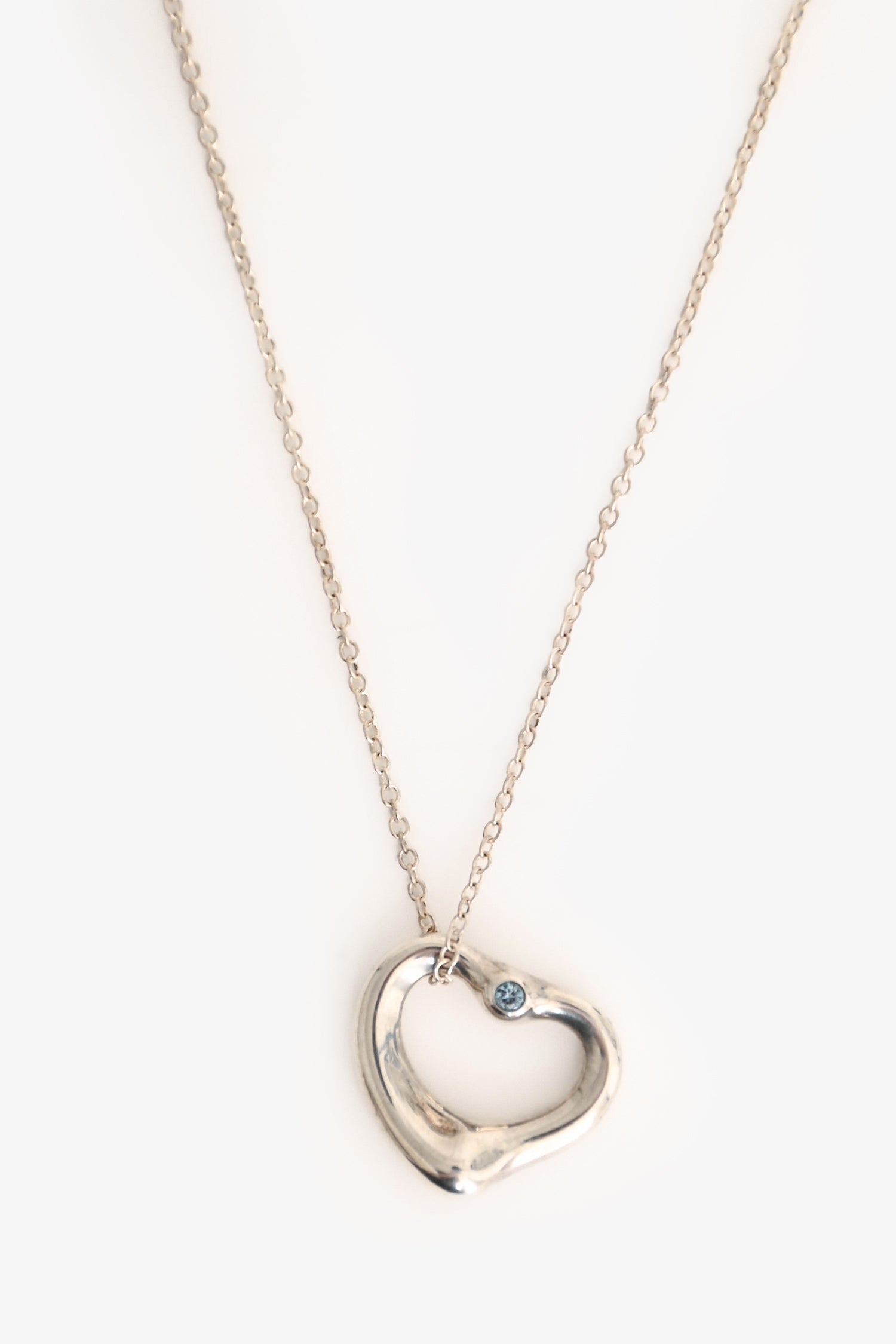 Tiffany & Co. By Elsa Peretti Sterling Silver Gemstone Set Open Heart Pendant Necklace