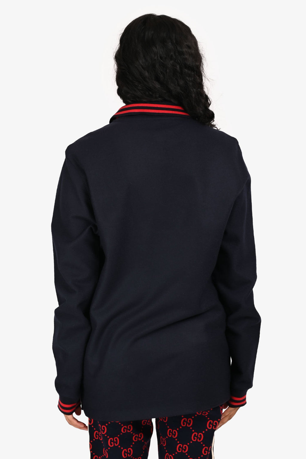 Louis Vuitton 2017 Navy/Red Wool Long Sleeve Polo Top Size M