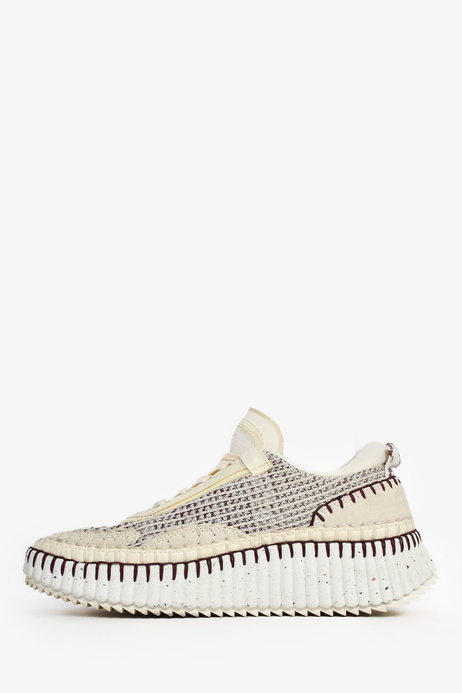 Chloe White/Burgundy Woven Knit 'Nama' Sneakers Size 39