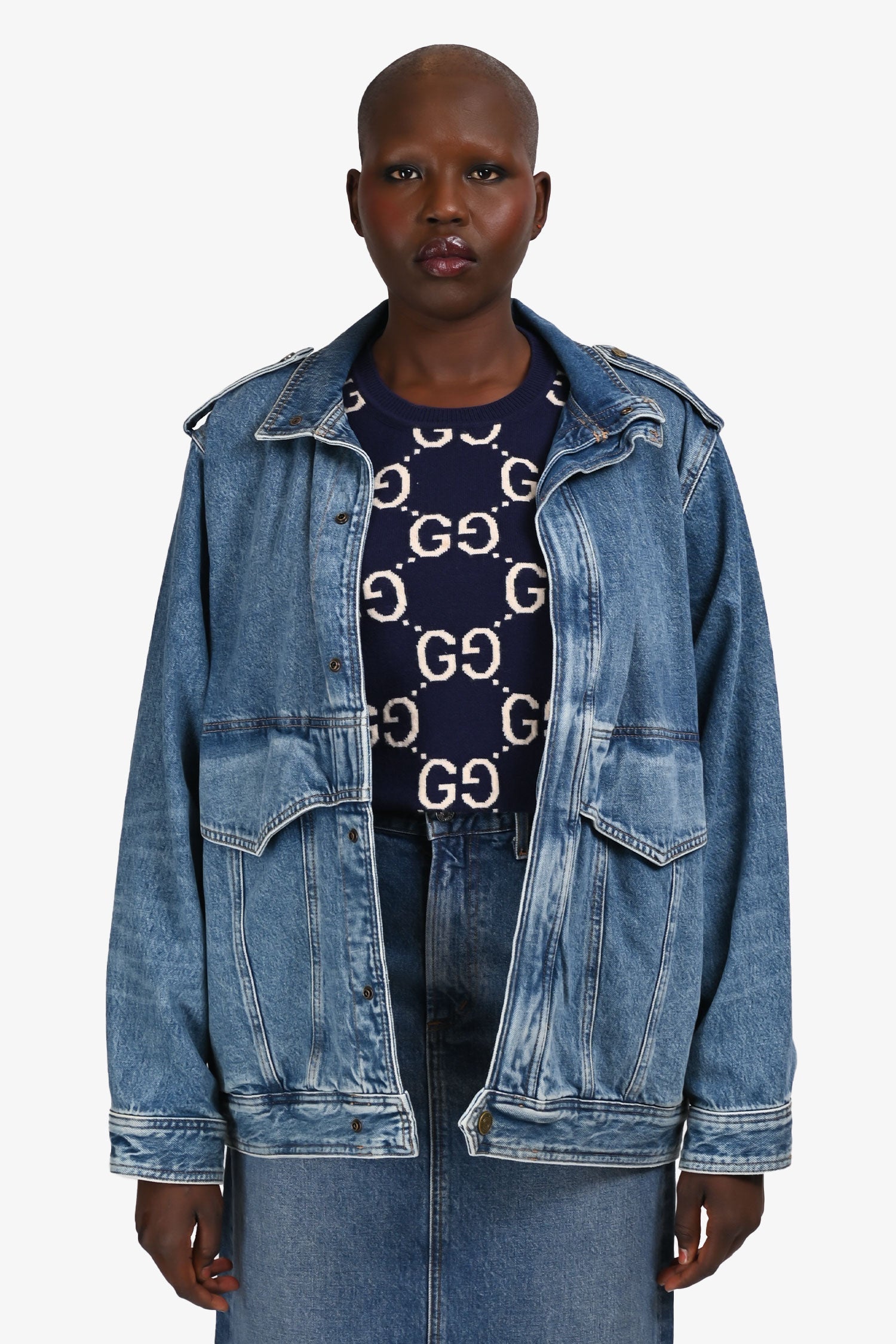 Frame Blue Denim Oversized Button Down Jacket Size M