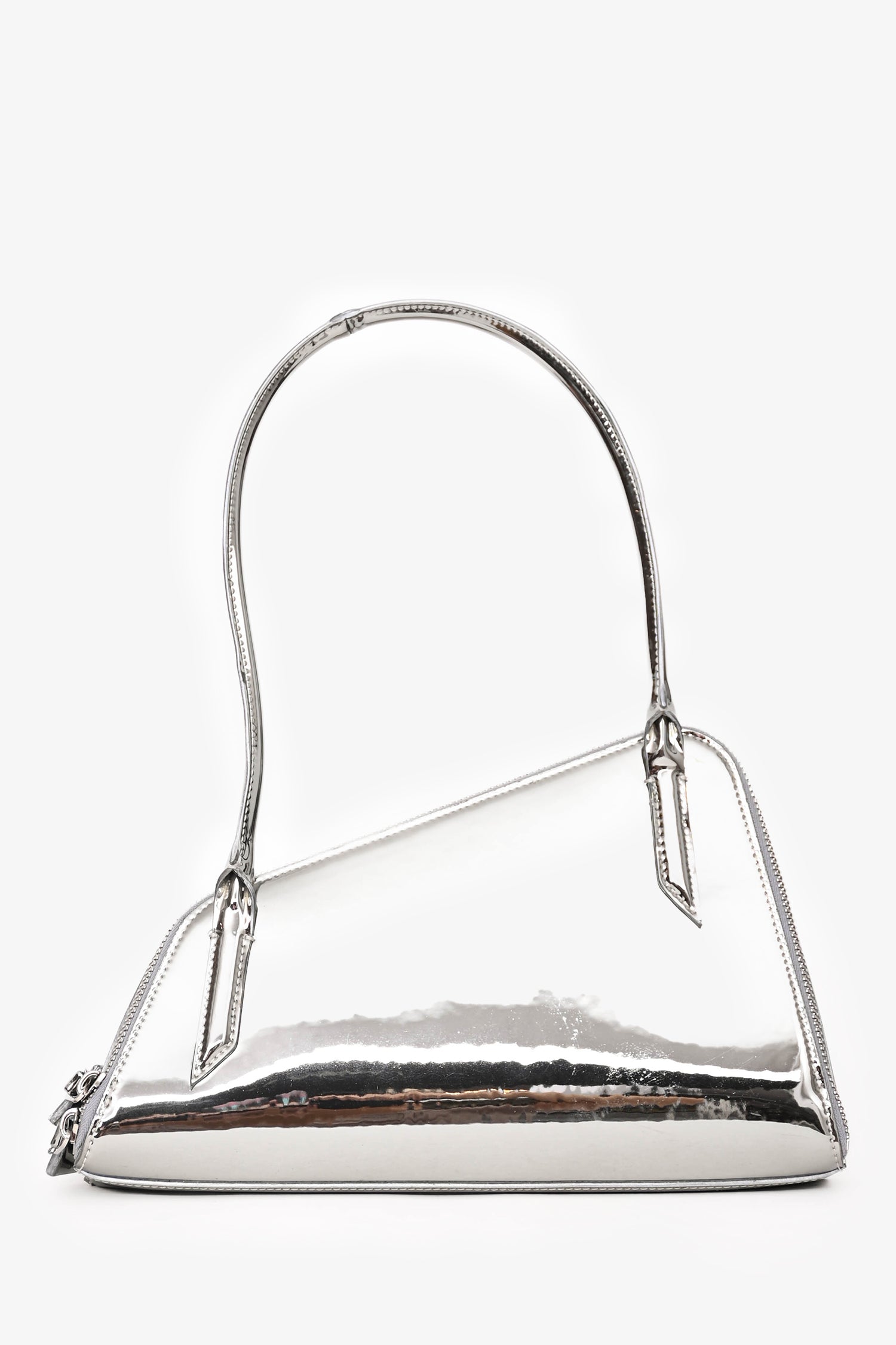 The Attico Silver Patent Leather 'Sunrise' Single Strap Shoulder Bag