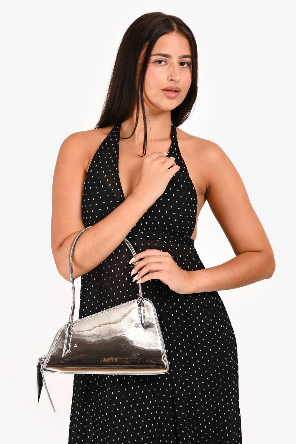 The Attico Silver Patent Leather 'Sunrise' Single Strap Shoulder Bag