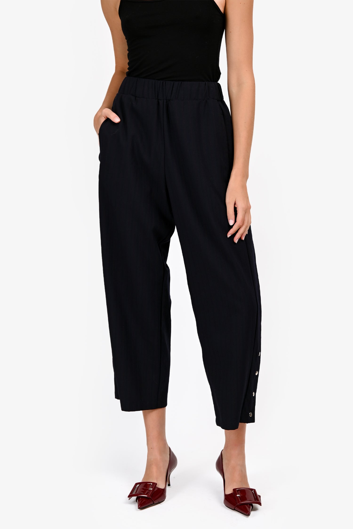 Monpell Navy/Red Pinstripe Wide Leg Trousers Size XS