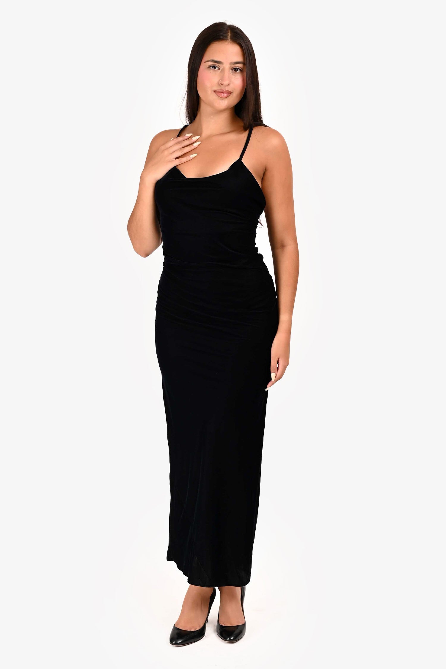 ASOS Navy Velvet Cowl Maxi Dress Size 0