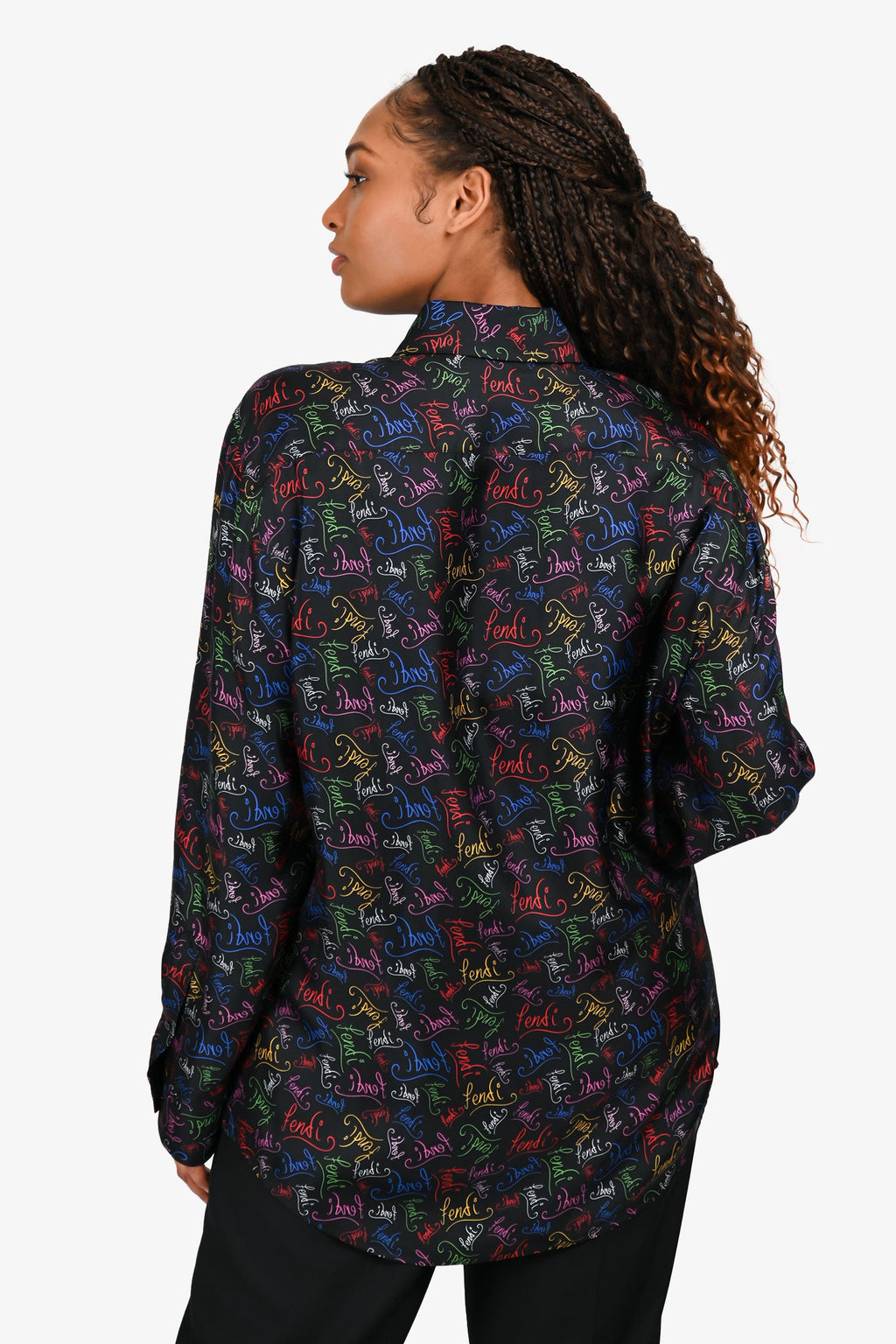 Fendi Black/Multicoloured Logo Silk Button Down Shirt Size 43 Mens