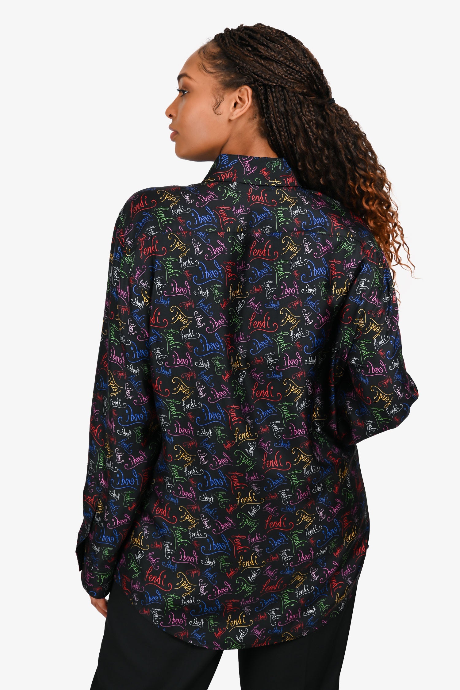 Fendi Black/Multicoloured Logo Silk Button Down Shirt Size 43 Mens