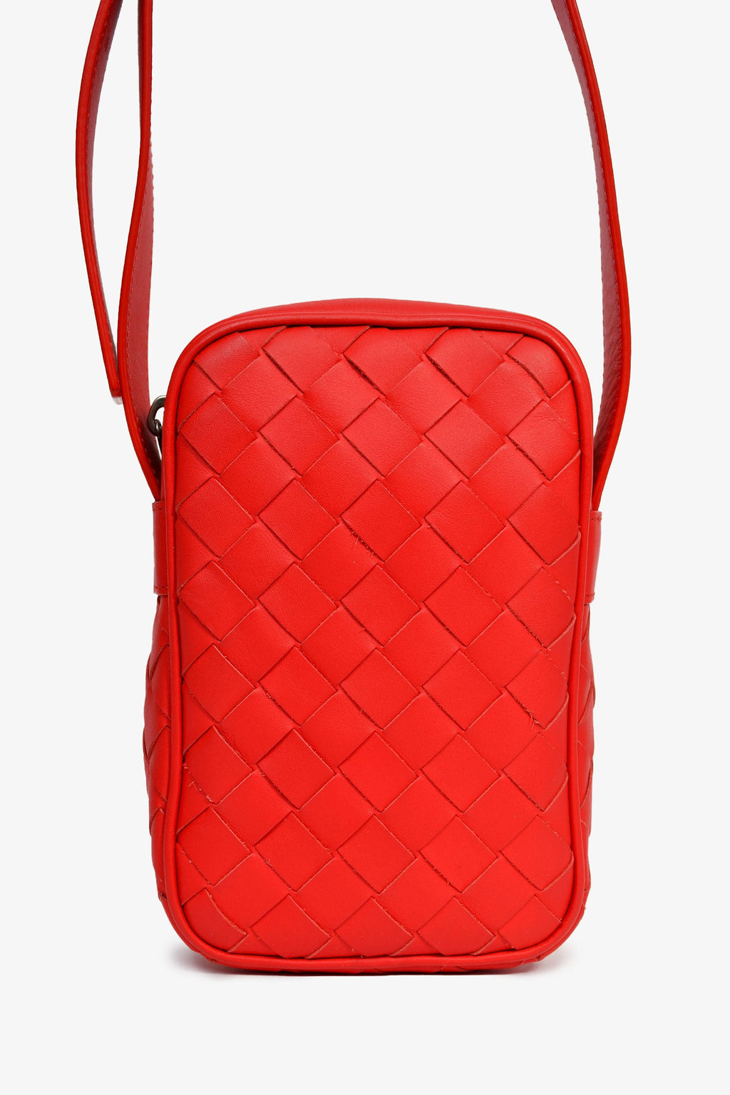 Bottega Veneta Red Leather Intrecciato Leather Phone Pouch