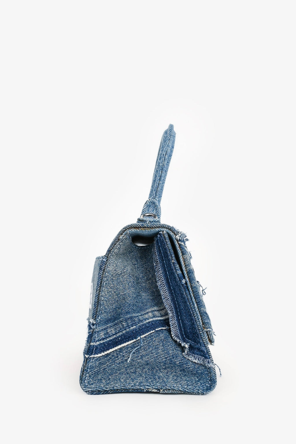Balenciaga Blue Denim Patched Logo Embroidered Hourglass Bag with Strap