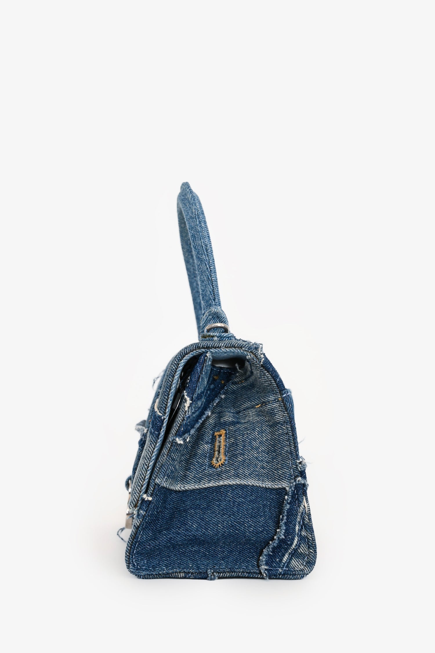 Balenciaga Blue Denim Patched Logo Embroidered Hourglass Bag with Strap
