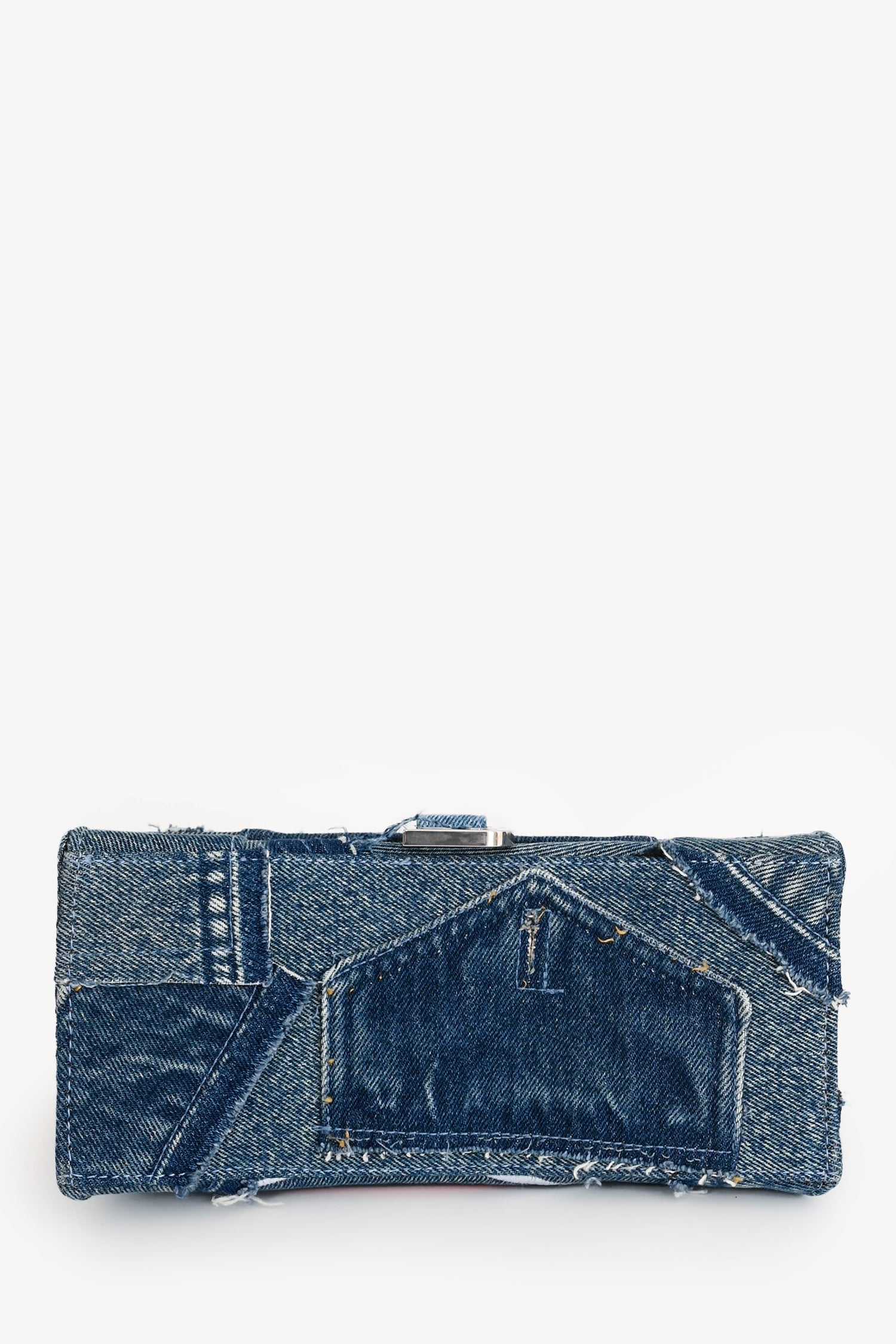 Balenciaga Blue Denim Patched Logo Embroidered Hourglass Bag with Strap