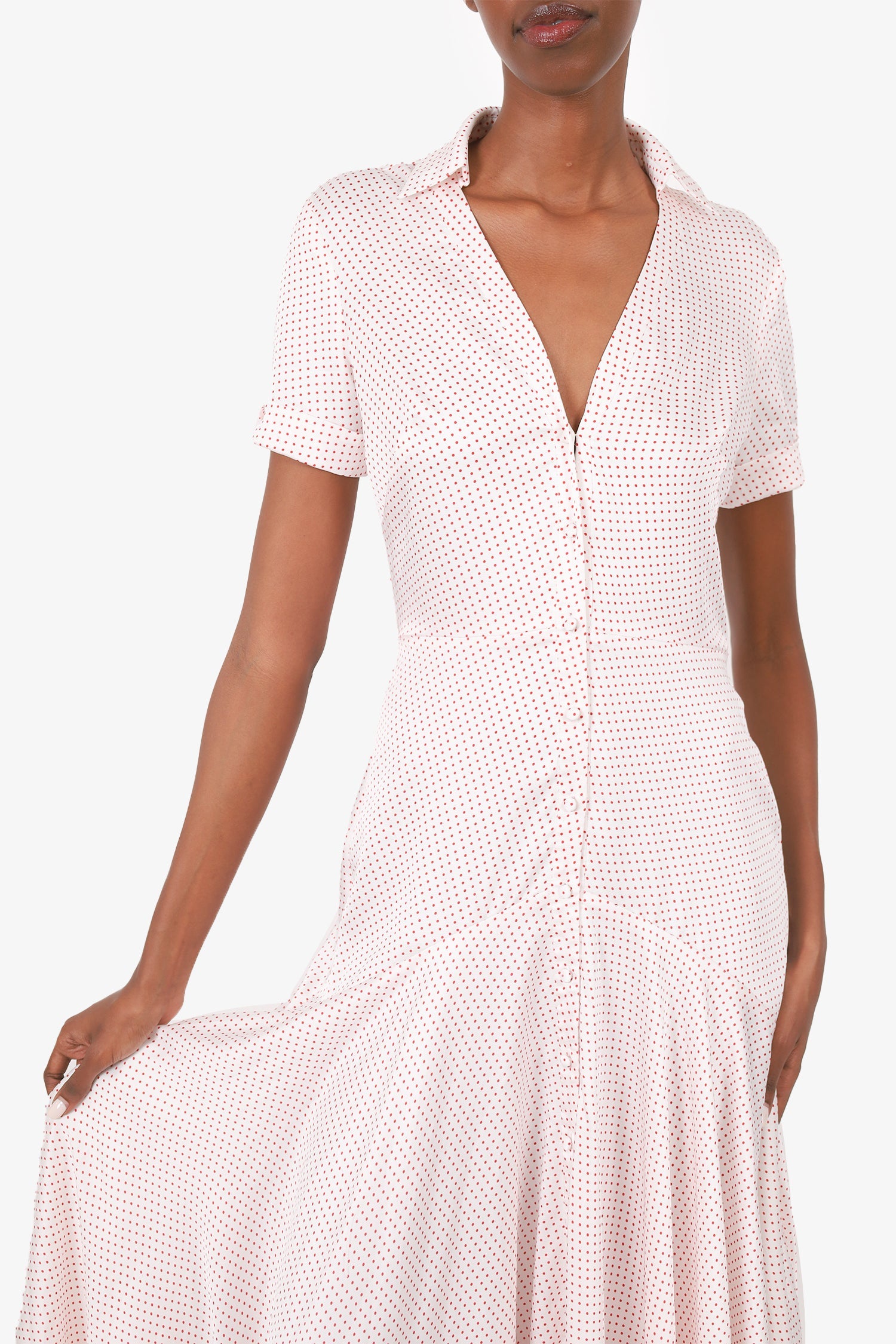 Alexis White/Red Polka Dot Button Down Collared Maxi Dress Size XS