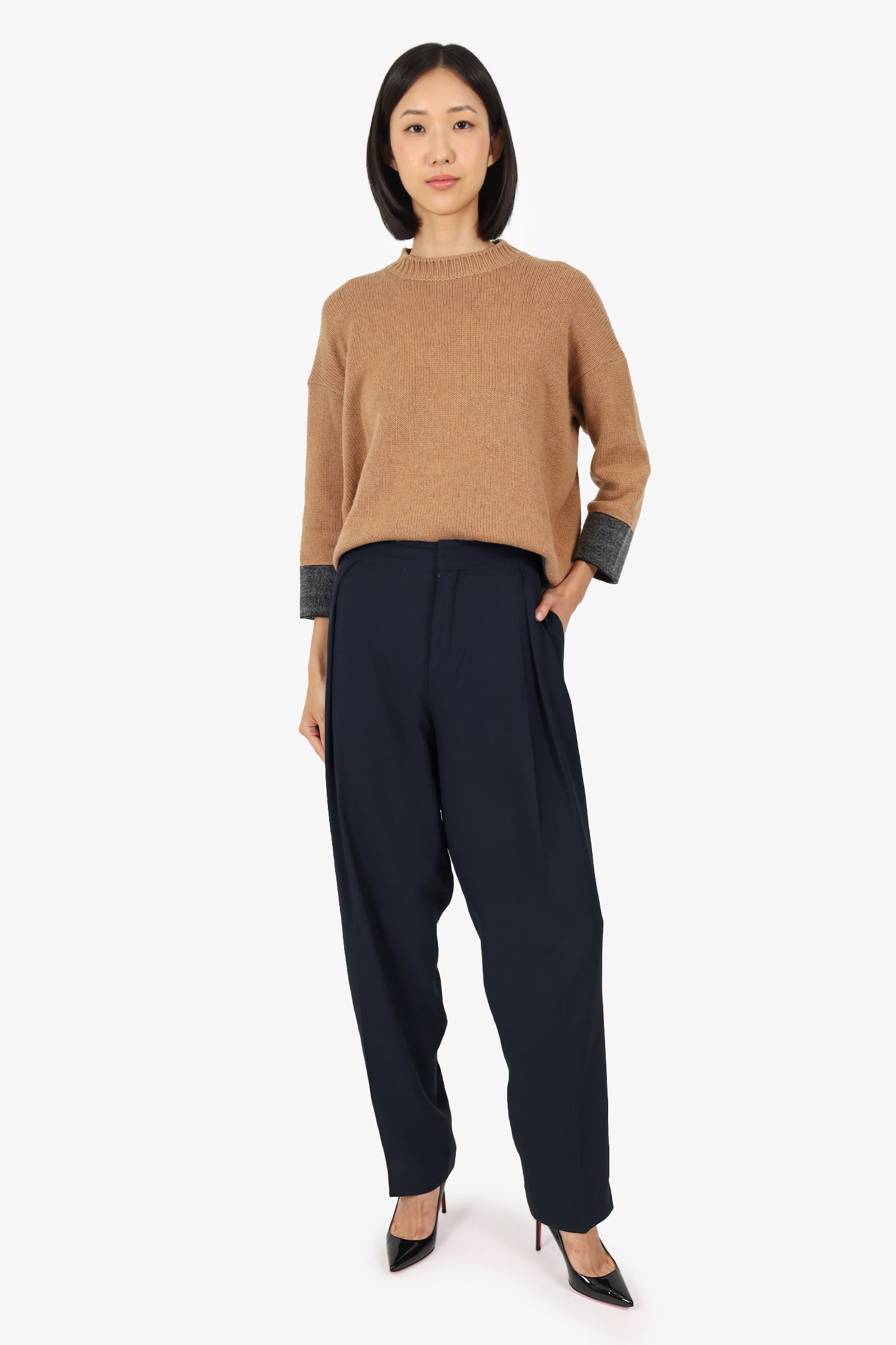 Chloe Black High Waisted Straight Leg Trousers Size 42