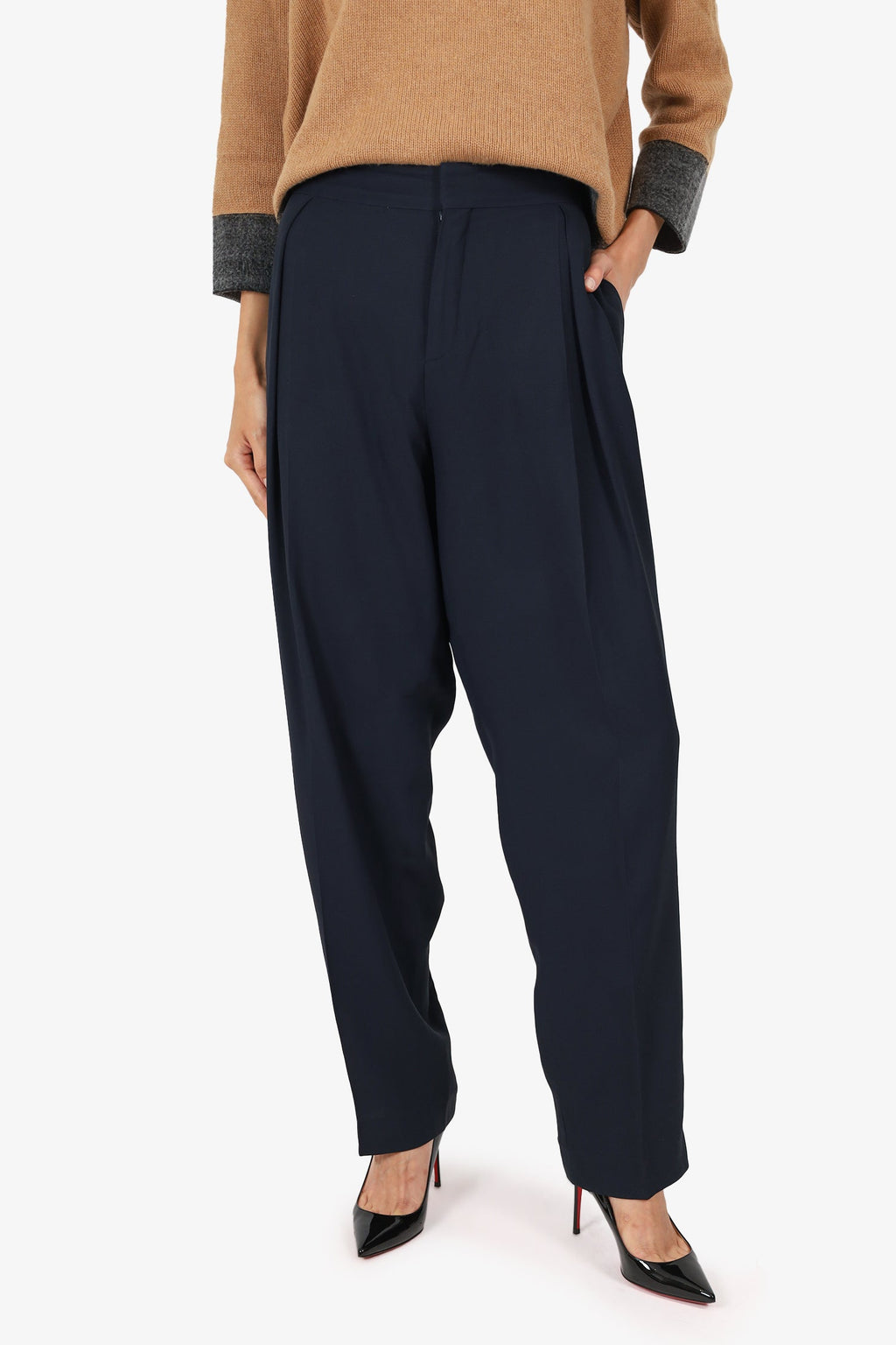 Chloe Black High Waisted Straight Leg Trousers Size 42