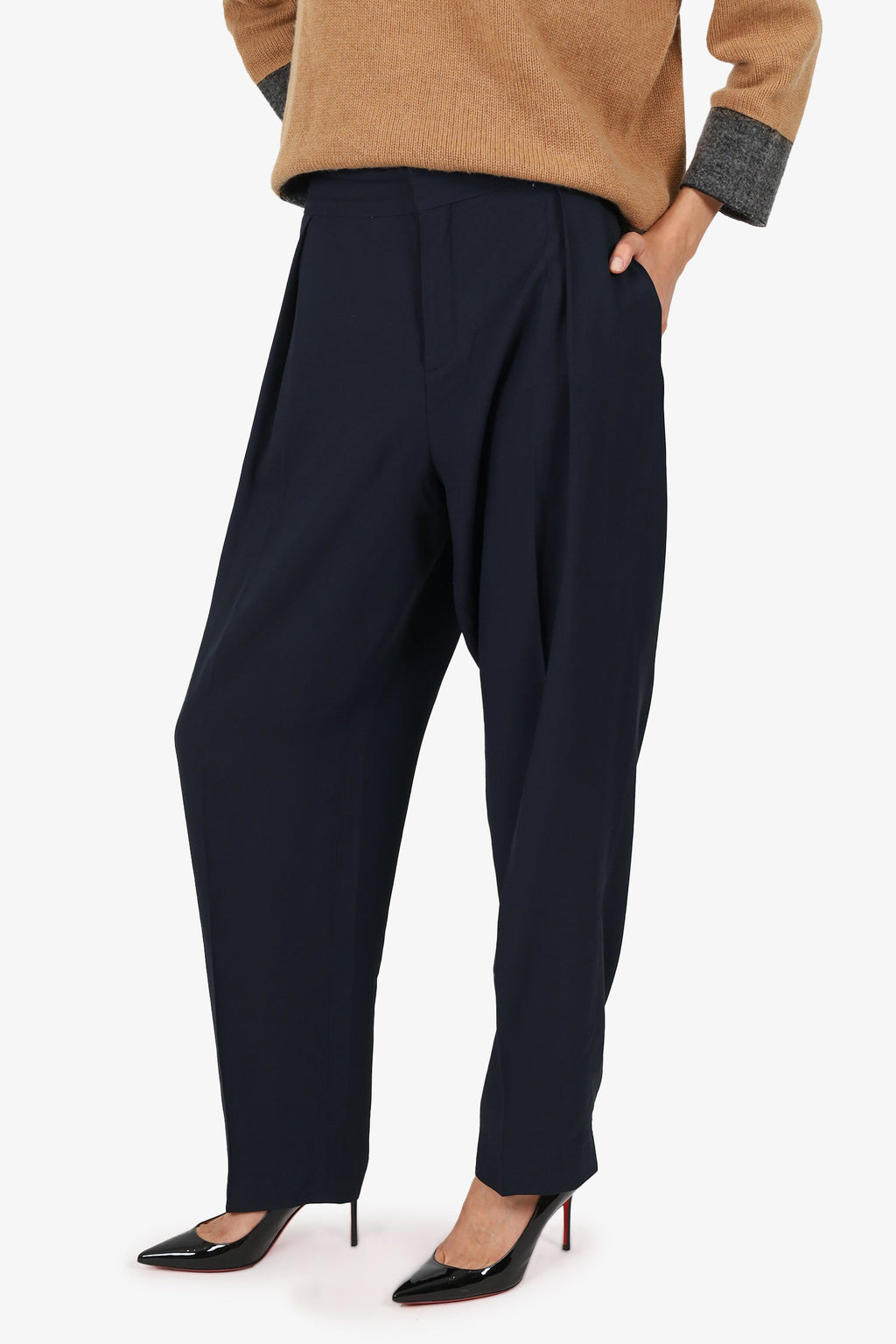 Chloe Black High Waisted Straight Leg Trousers Size 42