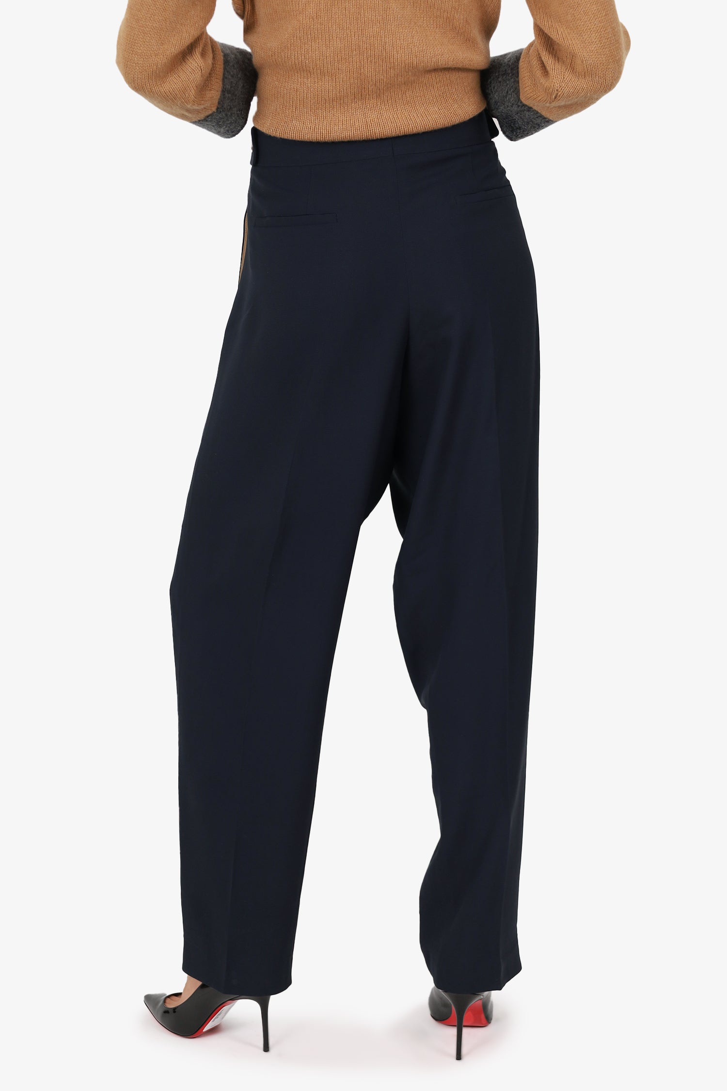 Chloe Black High Waisted Straight Leg Trousers Size 42