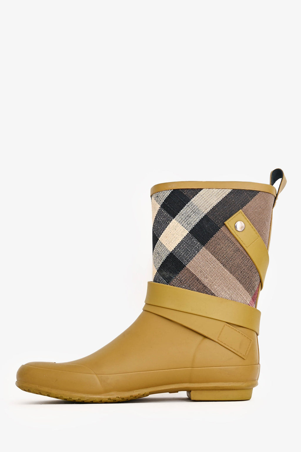 Burberry Mustard Yellow/Beige Tartan Pattern Rain Boots Size 39