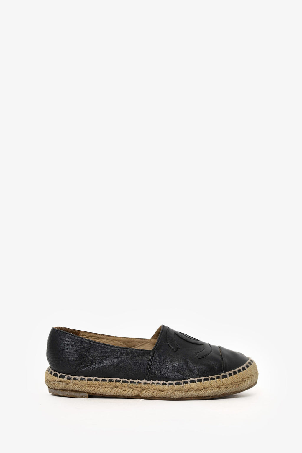 Pre-Loved Chanel Black Lambskin Espadrilles Size 36