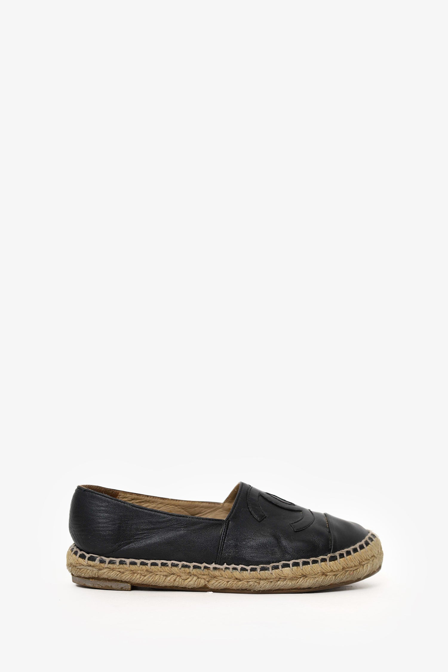 Pre-Loved Chanel Black Lambskin Espadrilles Size 36